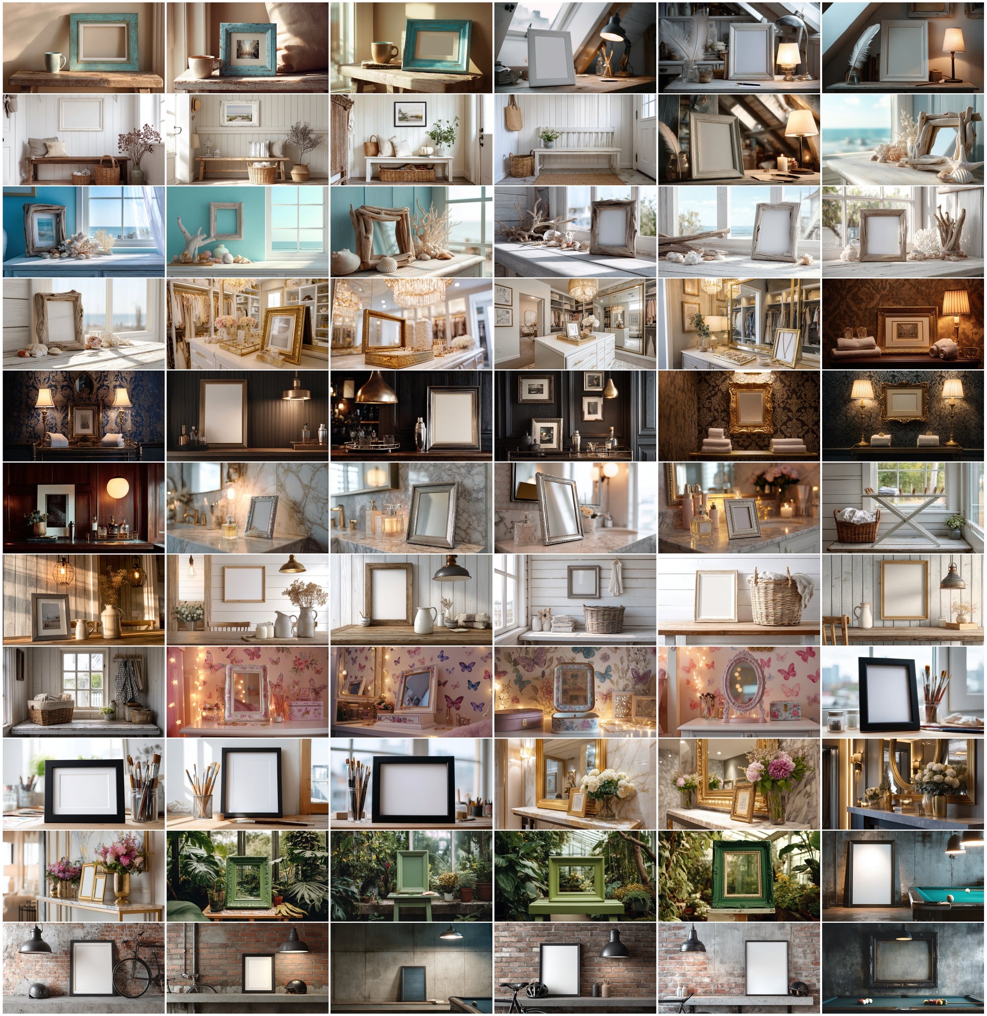 630 Interior Frame Mockups – Realistic Home Decor Settings for Wall Art, Prints & Photos
