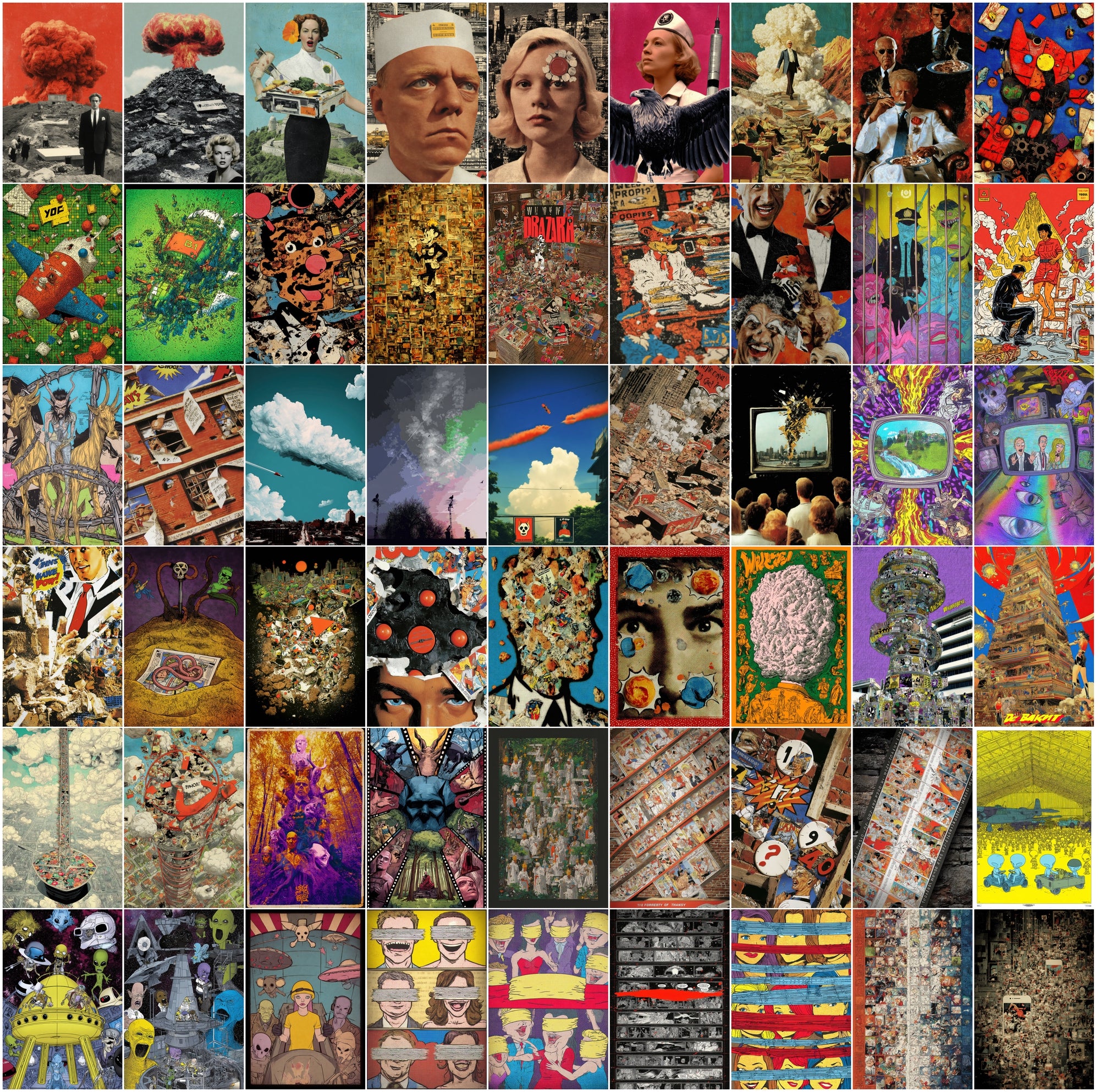 500 Strange Retro Sci-Fi Backgrounds | Bizarre Pop-Art Collage JPGs | Glitch, Conspiracy, Vaporwave, Surreal Aesthetic