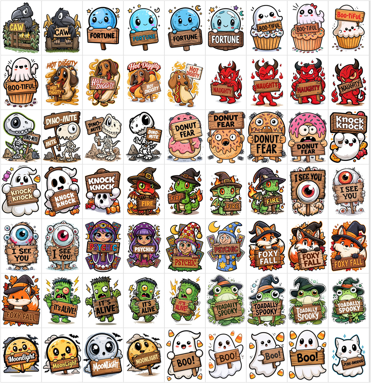 625 Cute Halloween Cartoon Illustrations Bundle – Bold Vector-Style Clipart