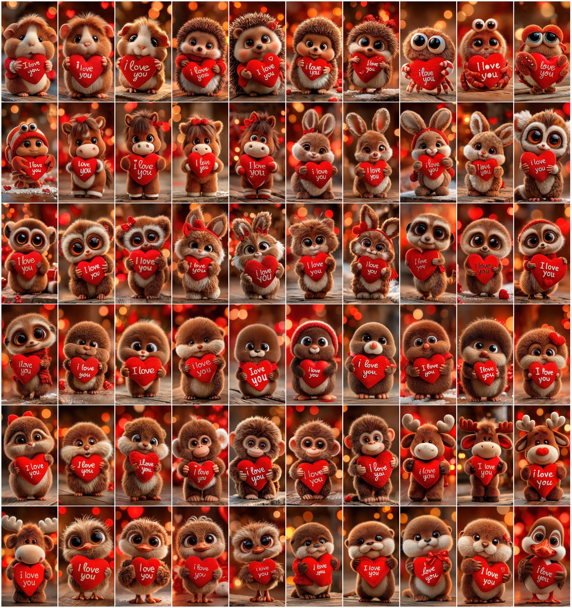 605 3D Cute Animal Love Illustrations Holding “I Love You” Hearts