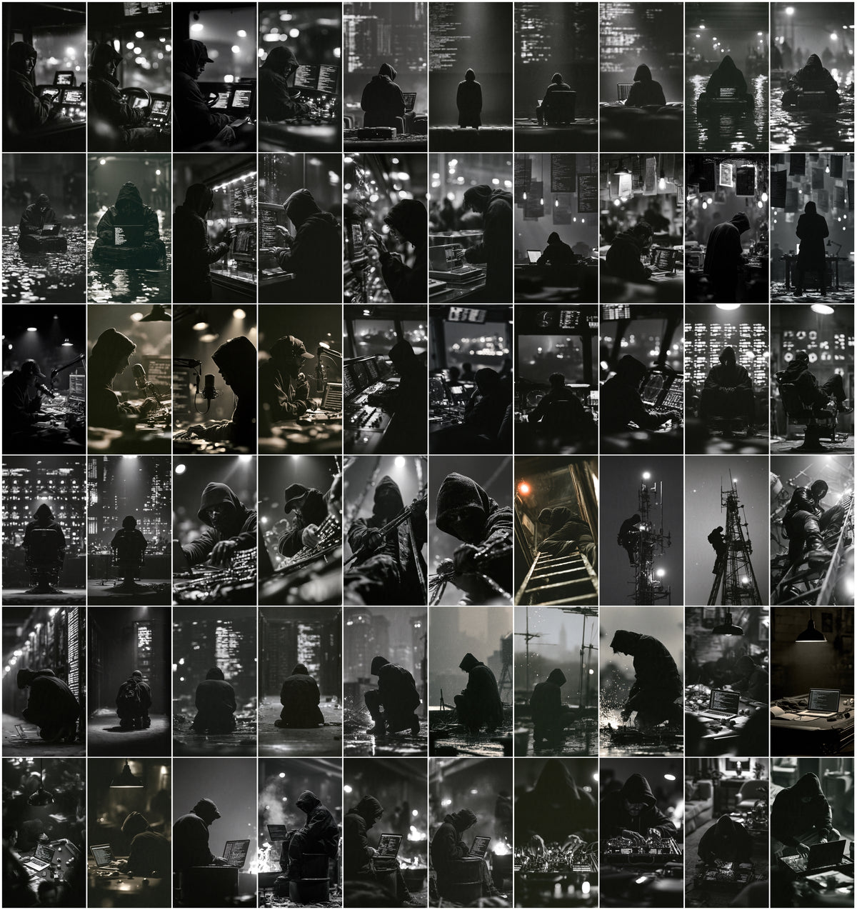 635 Hacker Images Bundle – Black & White Cyberpunk Photography, Binary Code & Hooded Hacker Wallpapers, 9:16 JPG, Commercial License