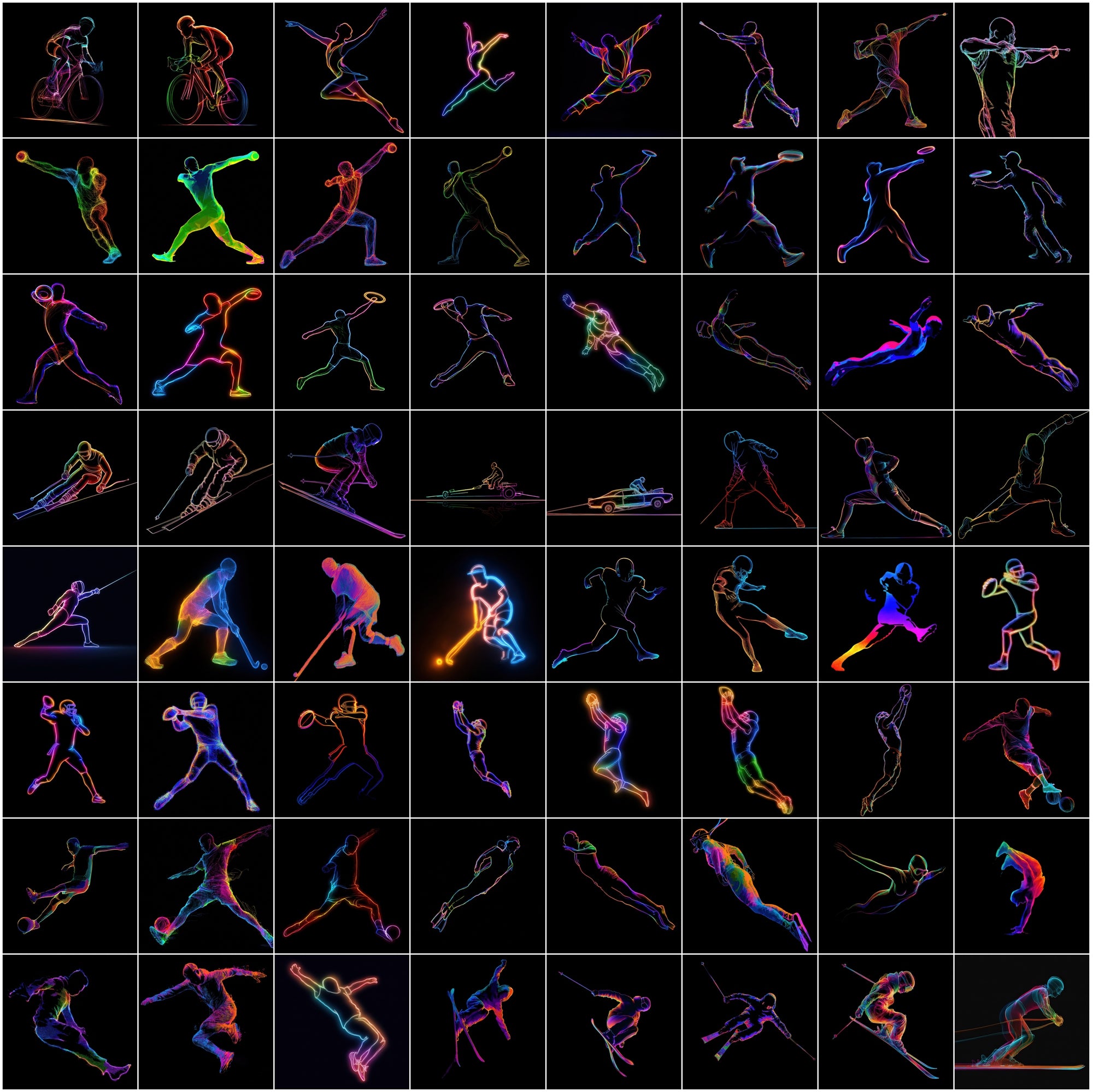 615 Neon Sports Silhouette Images Bundle – High-Resolution JPG Graphics with Commercial License