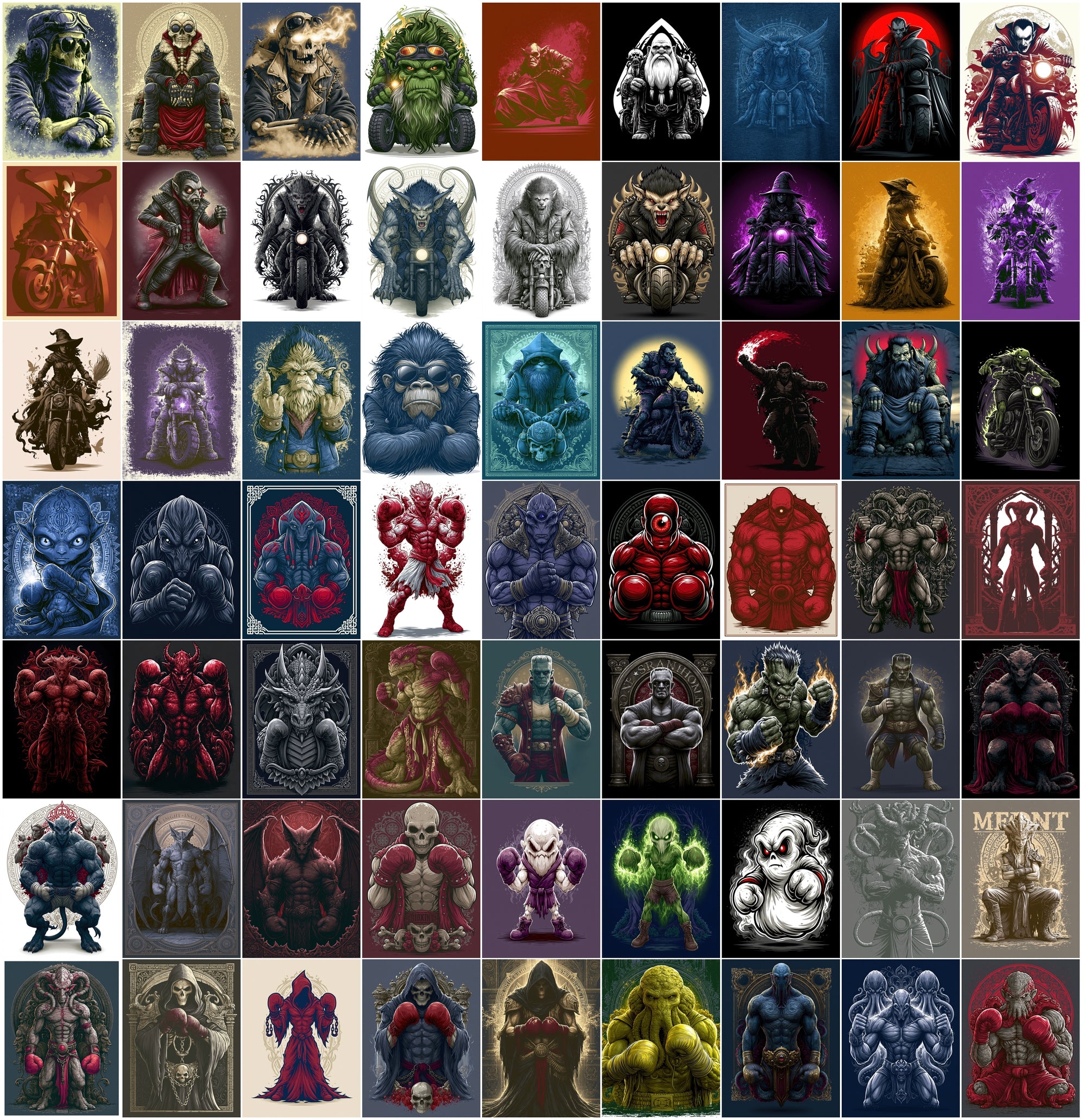 610 Monster Mashup T-Shirt Designs Bundle | Bold Graphic Character Illustrations