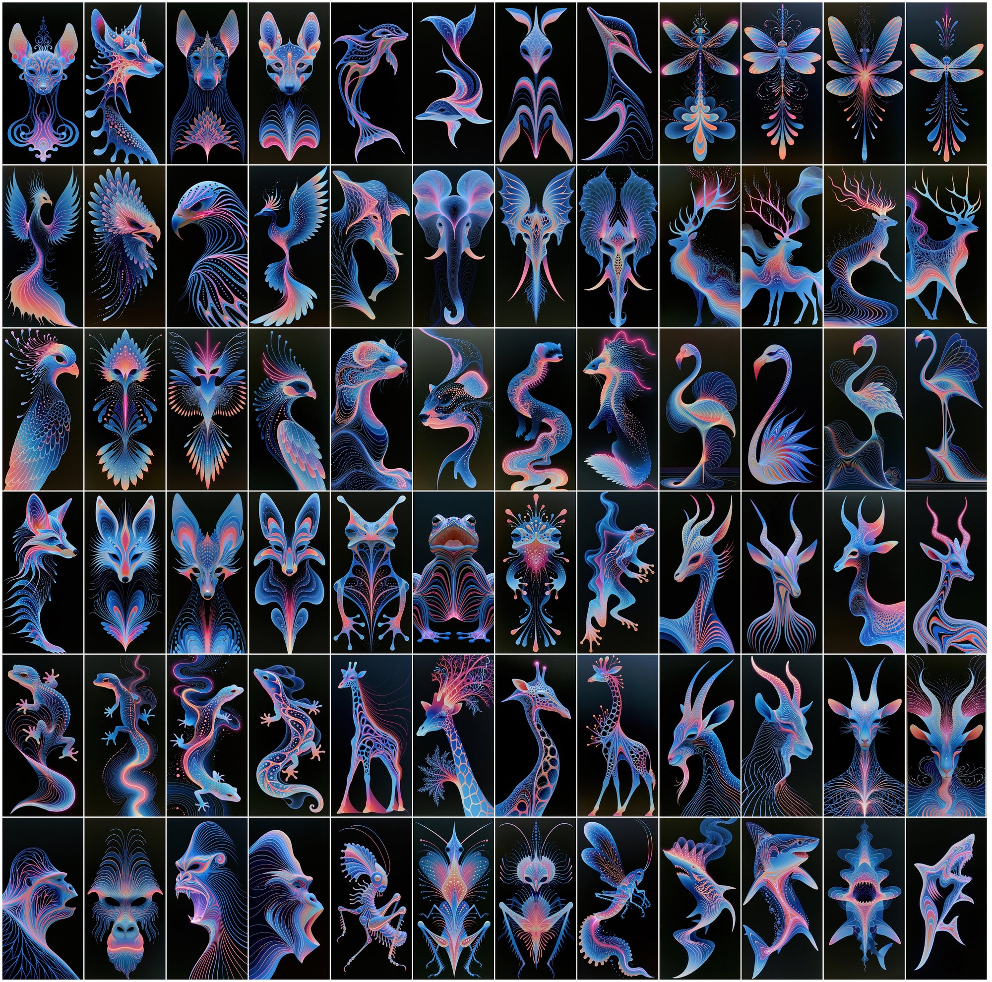 620 Liquid Chrome Animals Bundle | Neon Magenta Macro Art