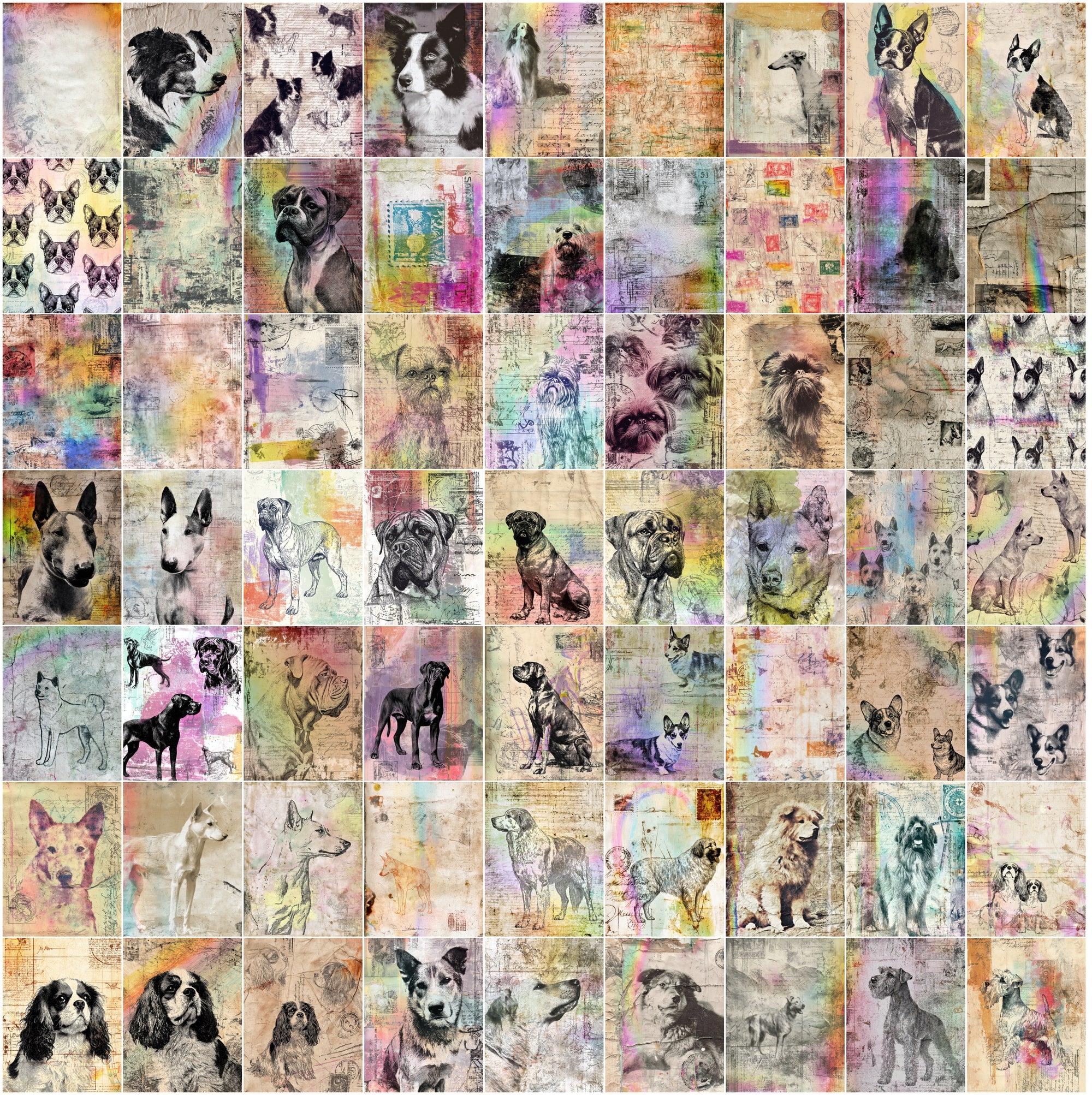 650 Dog Junk Journal Pages, Vintage Breed Ephemera, Messy Collage Scrapbook Paper