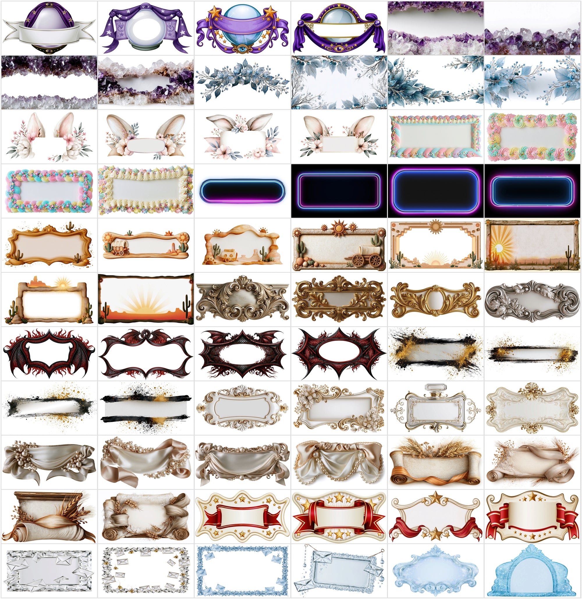 620 Blank Banner Graphics for Text, Printable Design Frames & Decorative Plaques JPG Bundle