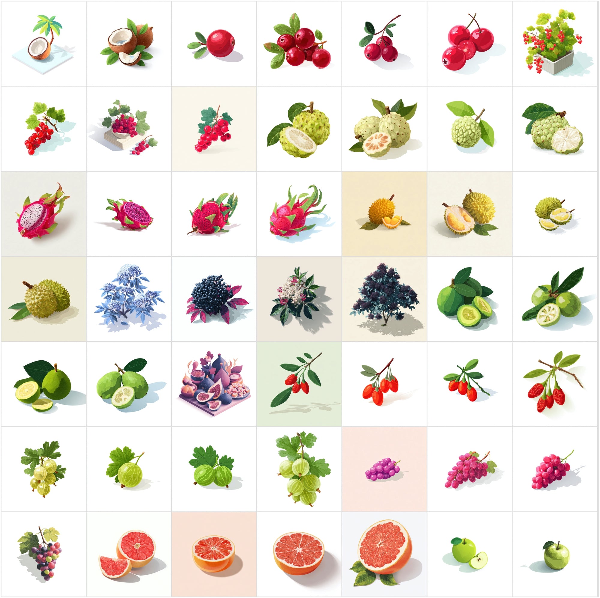 380 Isometric Fruit Illustrations