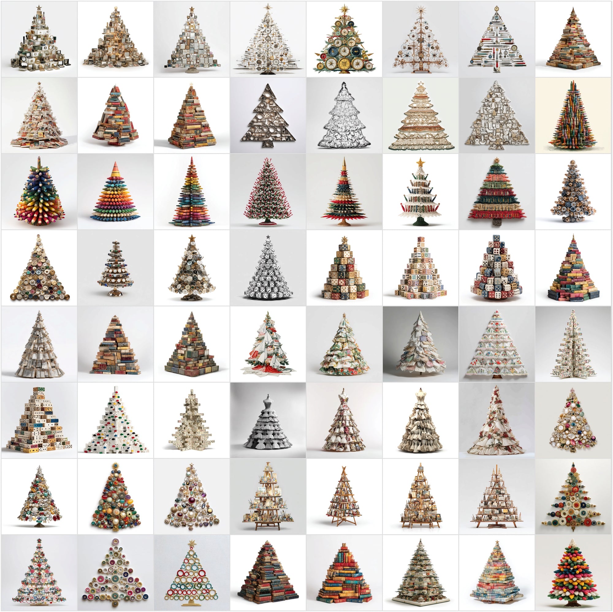 634 Retro Christmas Tree Illustrations Made from Vintage Items