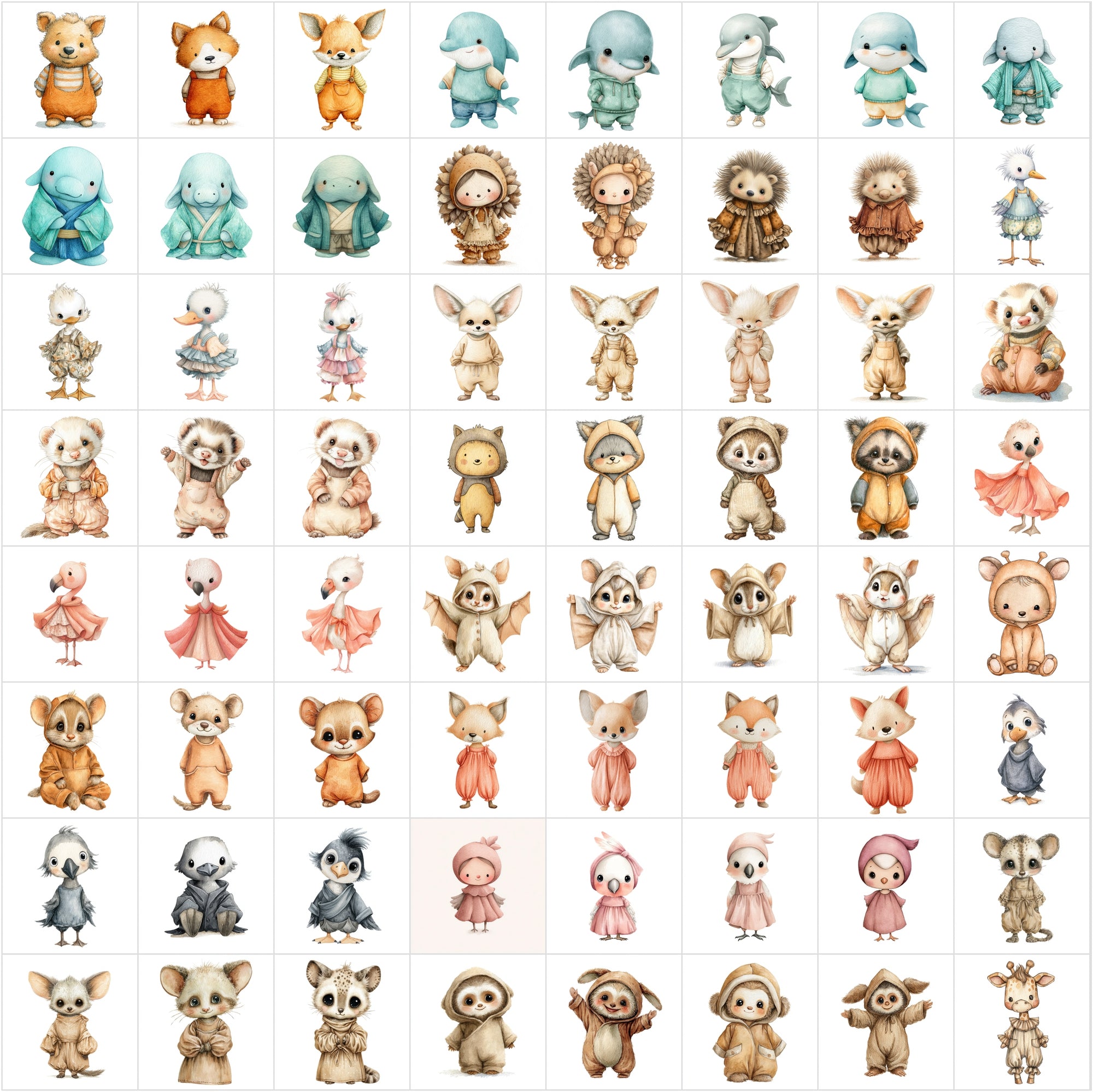 619 Baby Animal Watercolor Clipart Bundle | Cute Pastel Nursery & Baby Shower Illustrations