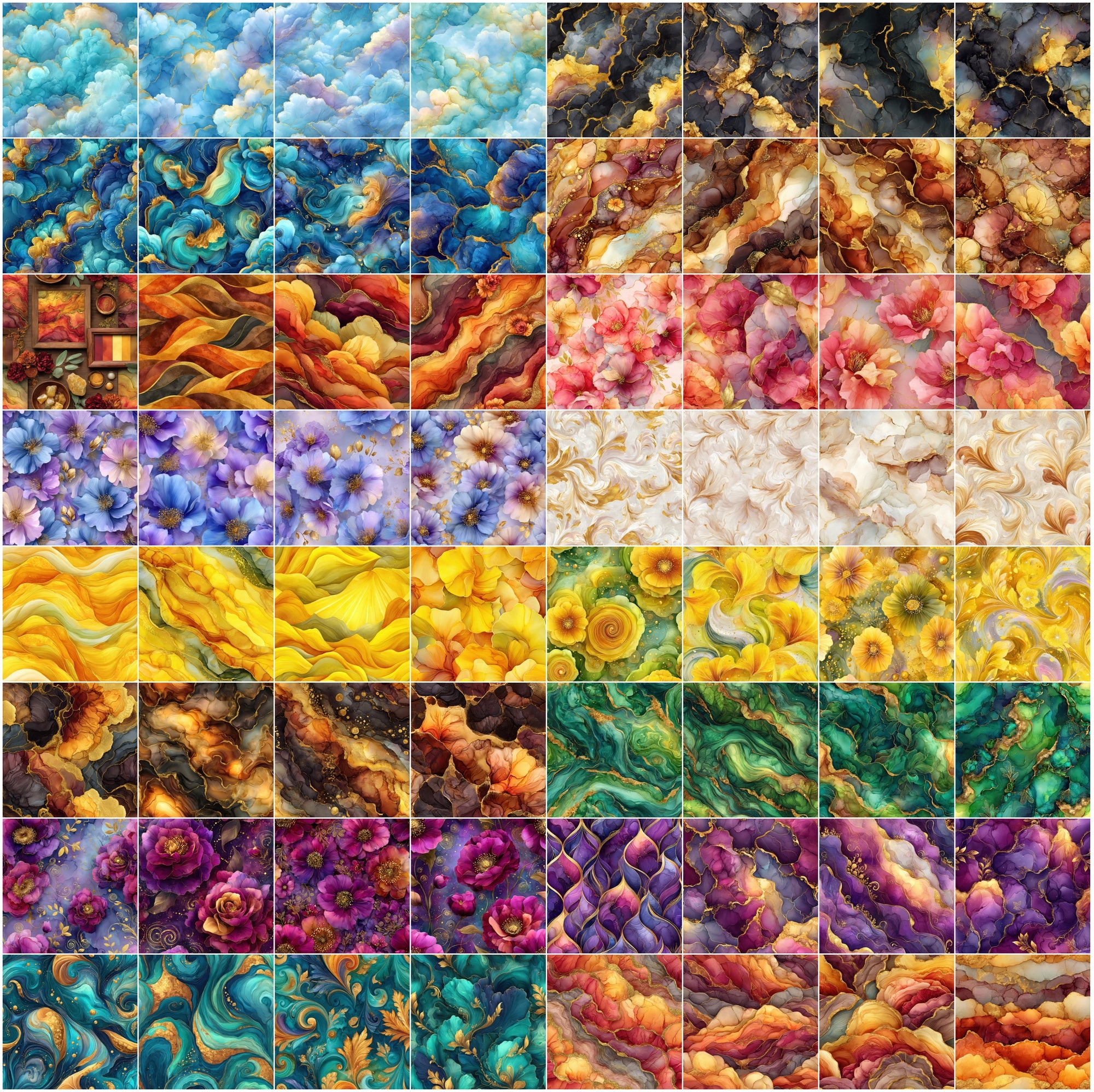 632 Seamless Abstract Ink Patterns Bundle with Gold Veins | Luxury Fluid Backgrounds