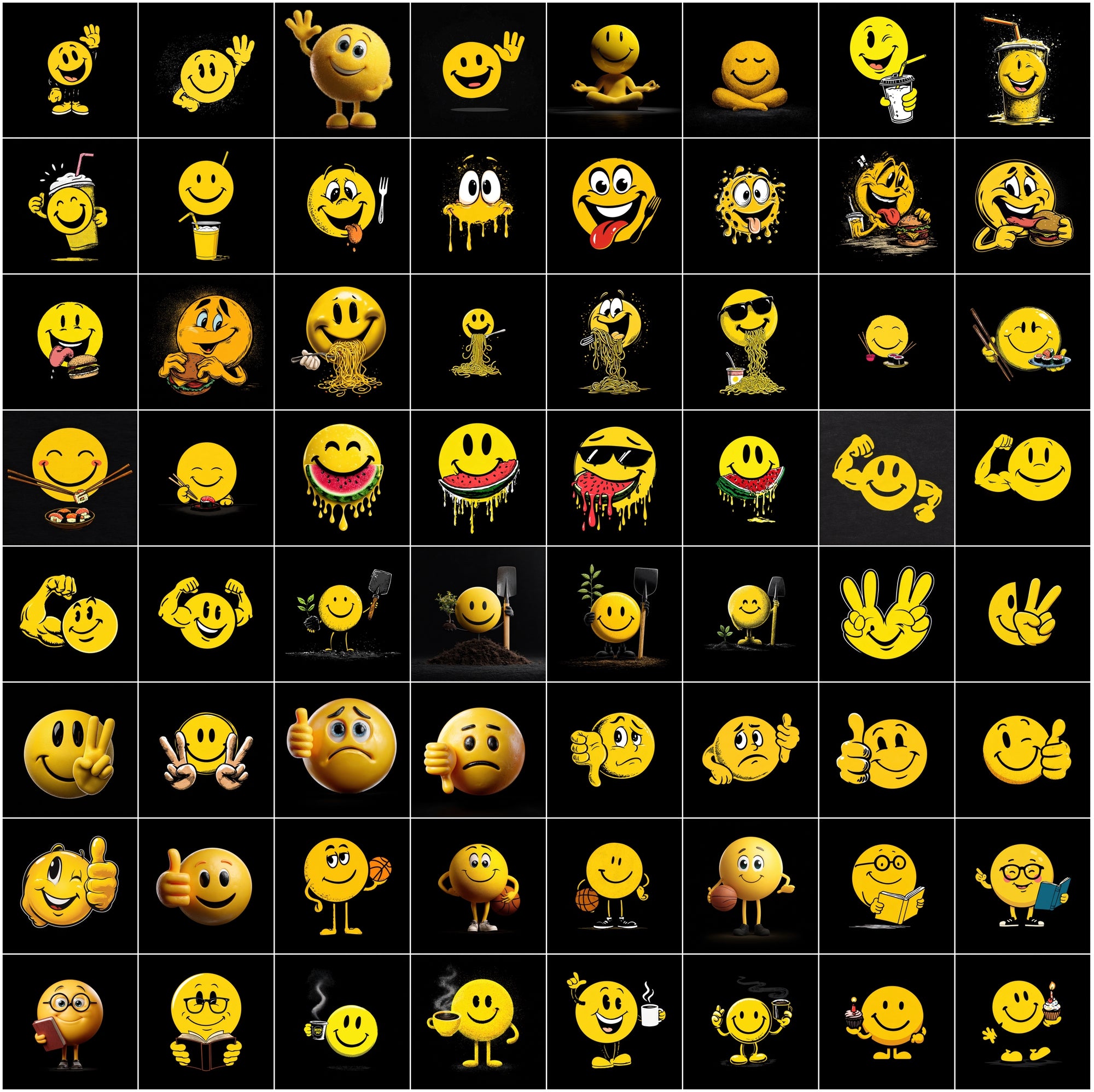 630 Yellow Emoticon Clipart Illustrations Bundle for Commercial Use
