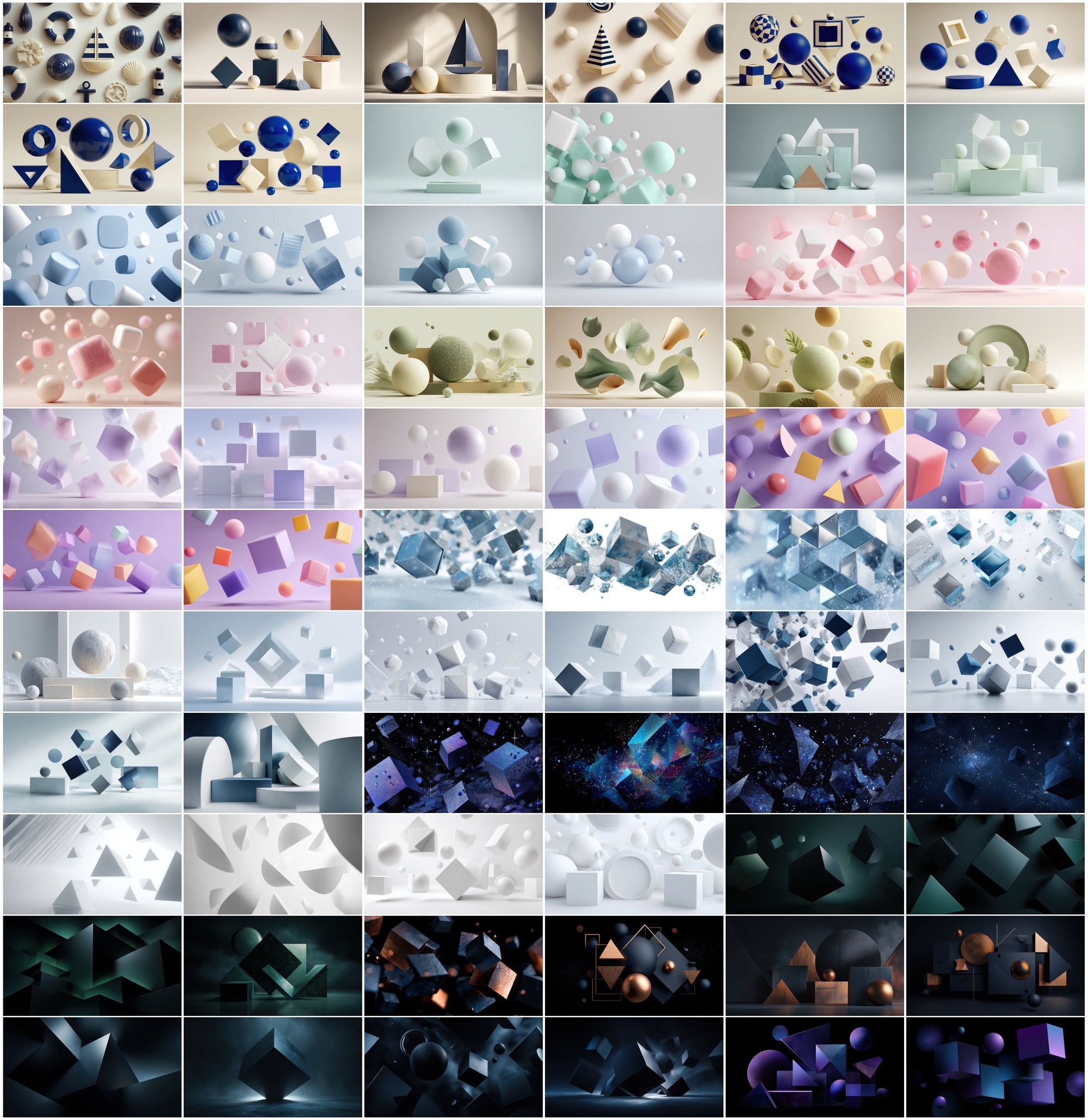 610 Colorful 3D Abstract Backgrounds Bundle | Floating Geometric Shapes