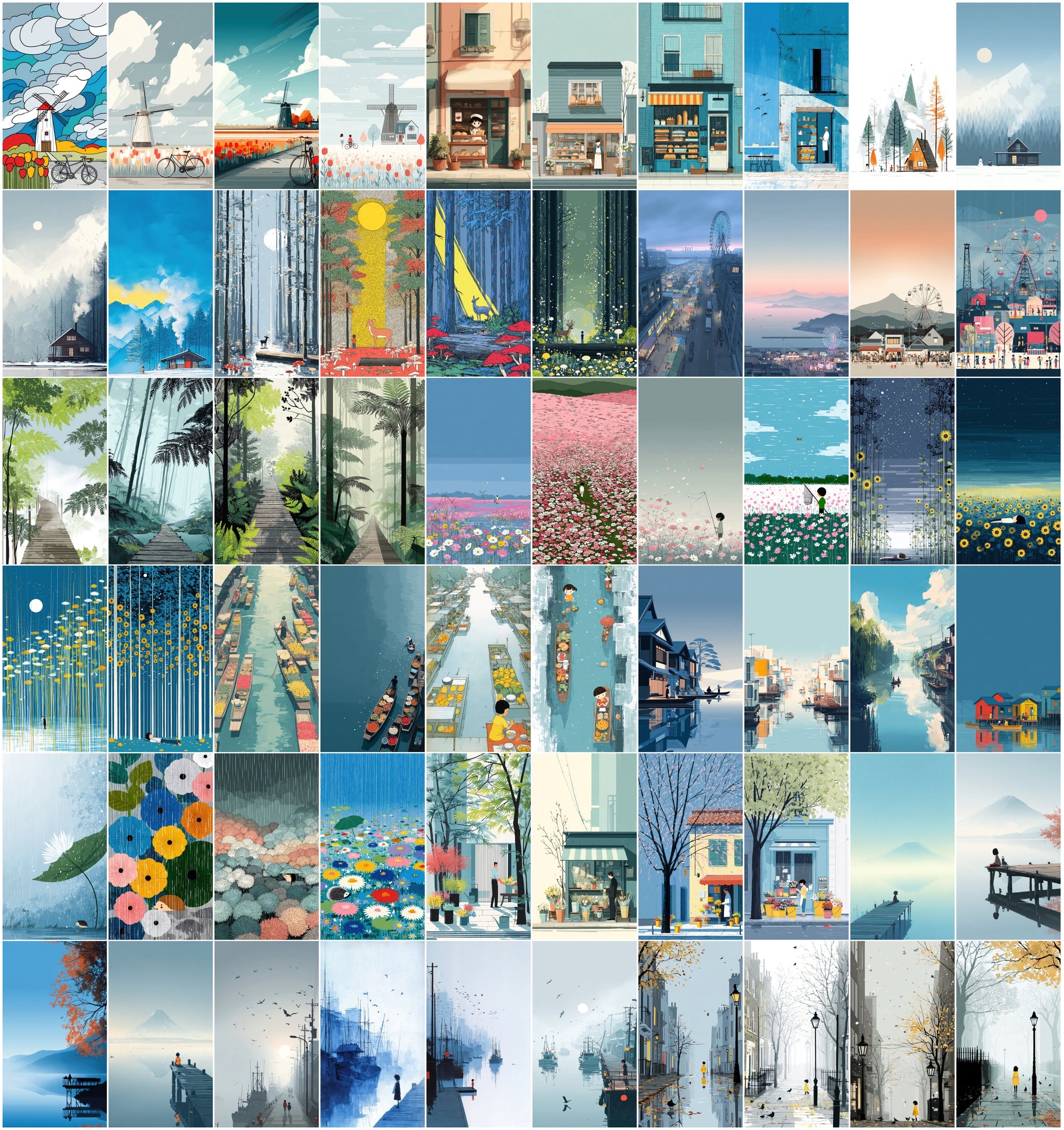 640 Flat Illustration Clipart Bundle – Nature Scenes, Children's Book Art, Commercial License,