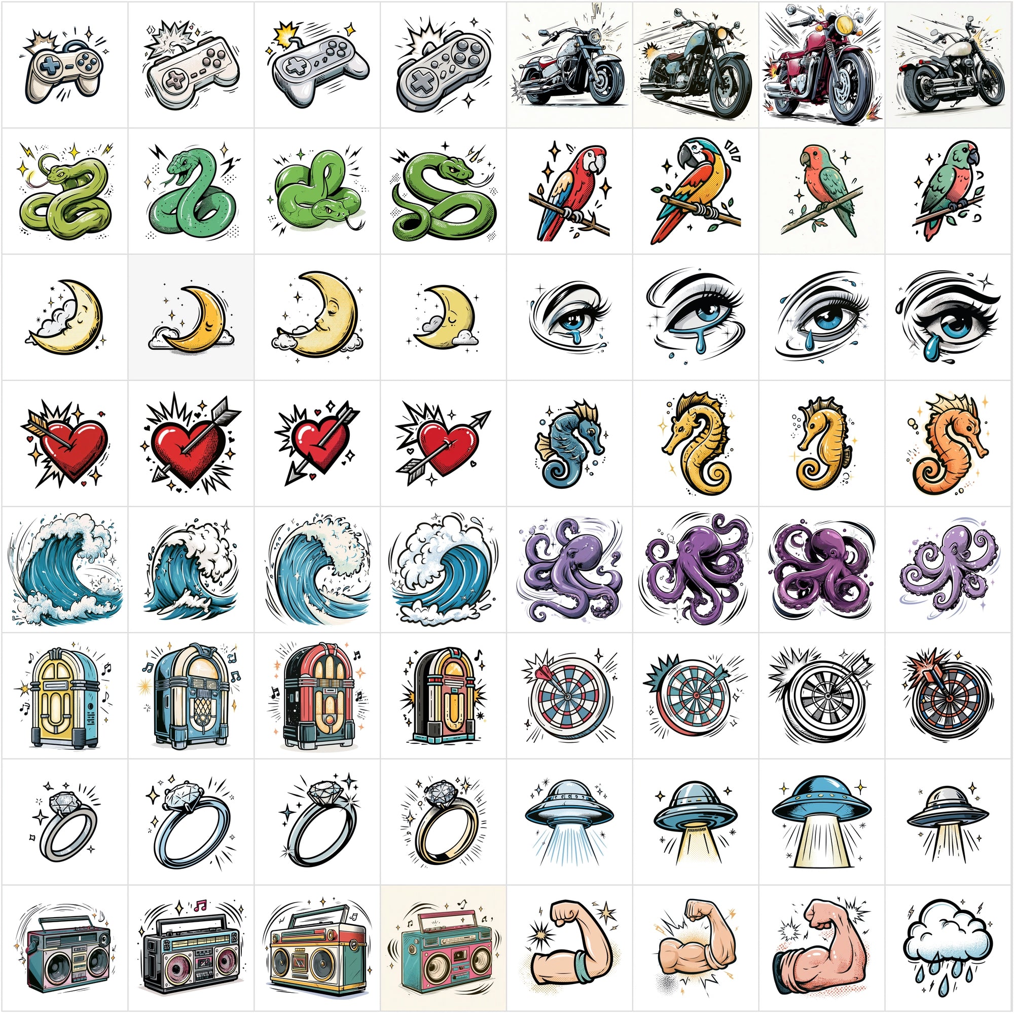 635 Retro Comic Clipart Bundle | Pop Art Comic Illustrations, 4000x4000 JPG, Commercial Use Digital Images