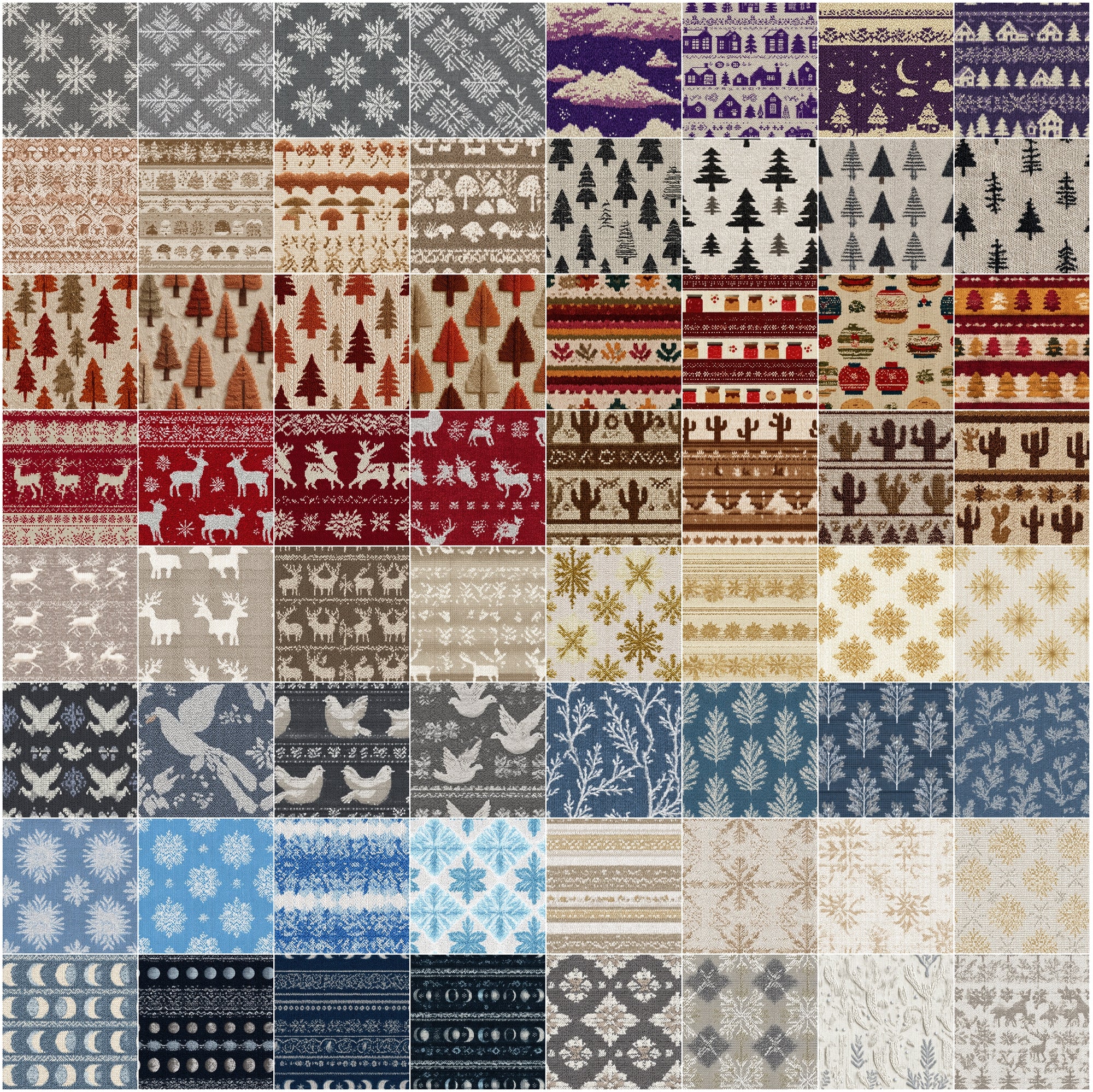 640 Seamless Christmas Knit Patterns, JPG + PAT, Holiday Sweater Textures with Commercial License