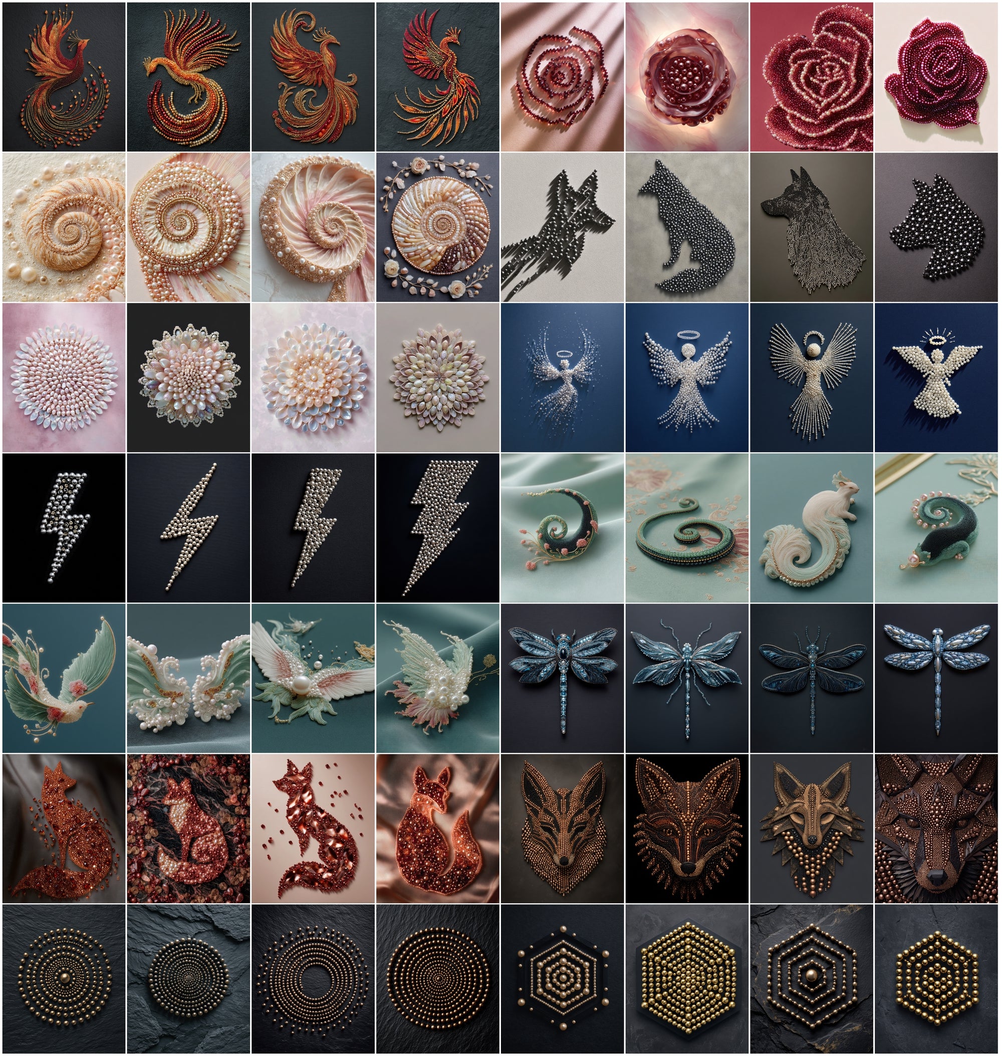 700 Pearl Art Images Bundle, Luxury Flatlay Mandala & Animal Silhouettes
