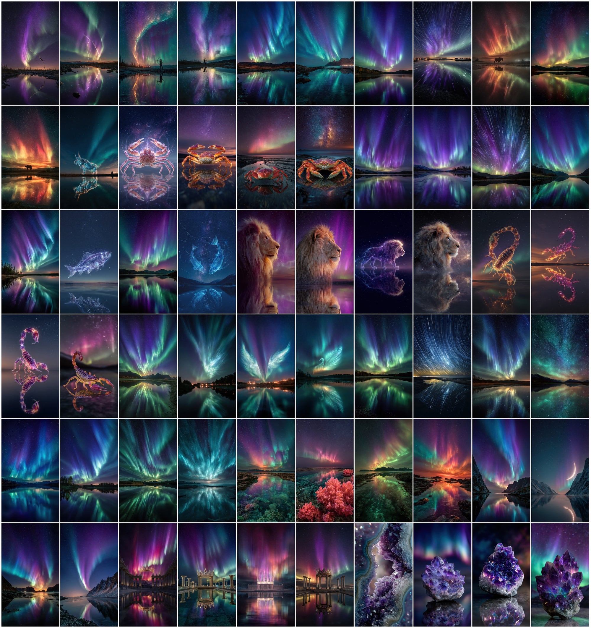 630 Aurora Borealis Celestial Images Bundle | Neon Northern Lights Galaxy Art