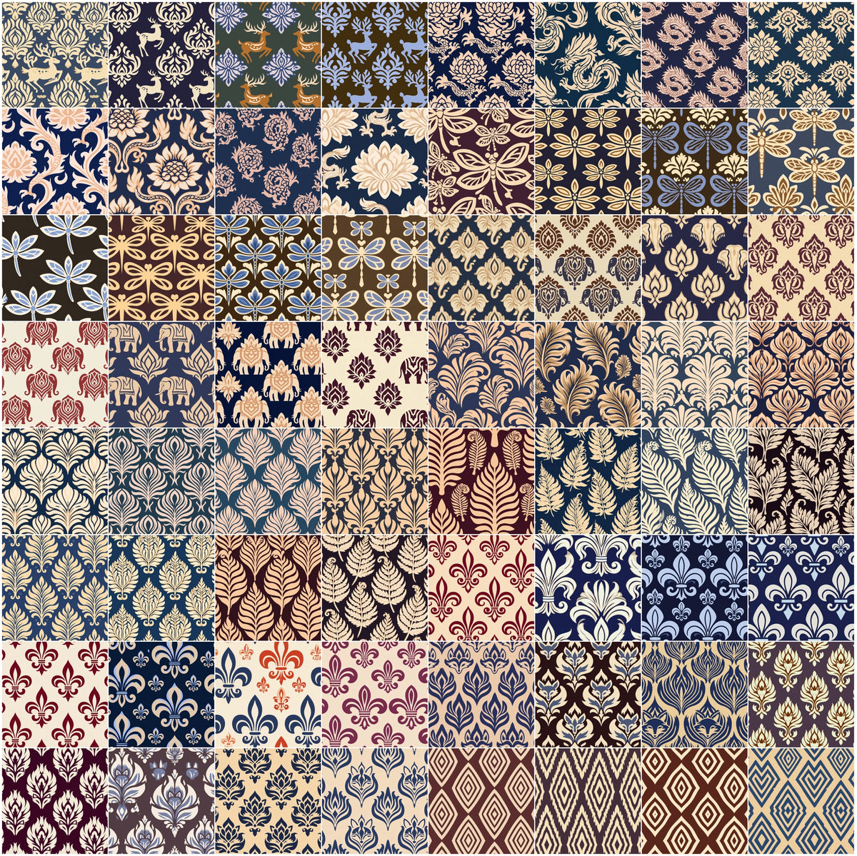 620 Seamless Patterns Bundle – Two-Color Vector Textile Designs, Tileable JPG & Photoshop PAT, Commercial License