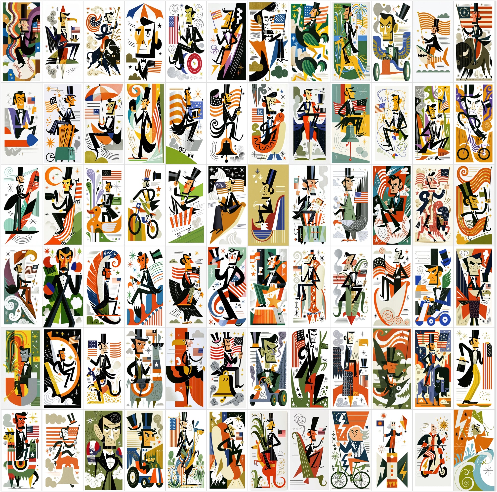 630 Retro Patriotic Cartoon Illustrations, American Eagle Clipart Bundle, Vintage USA JPG Art, Commercial License
