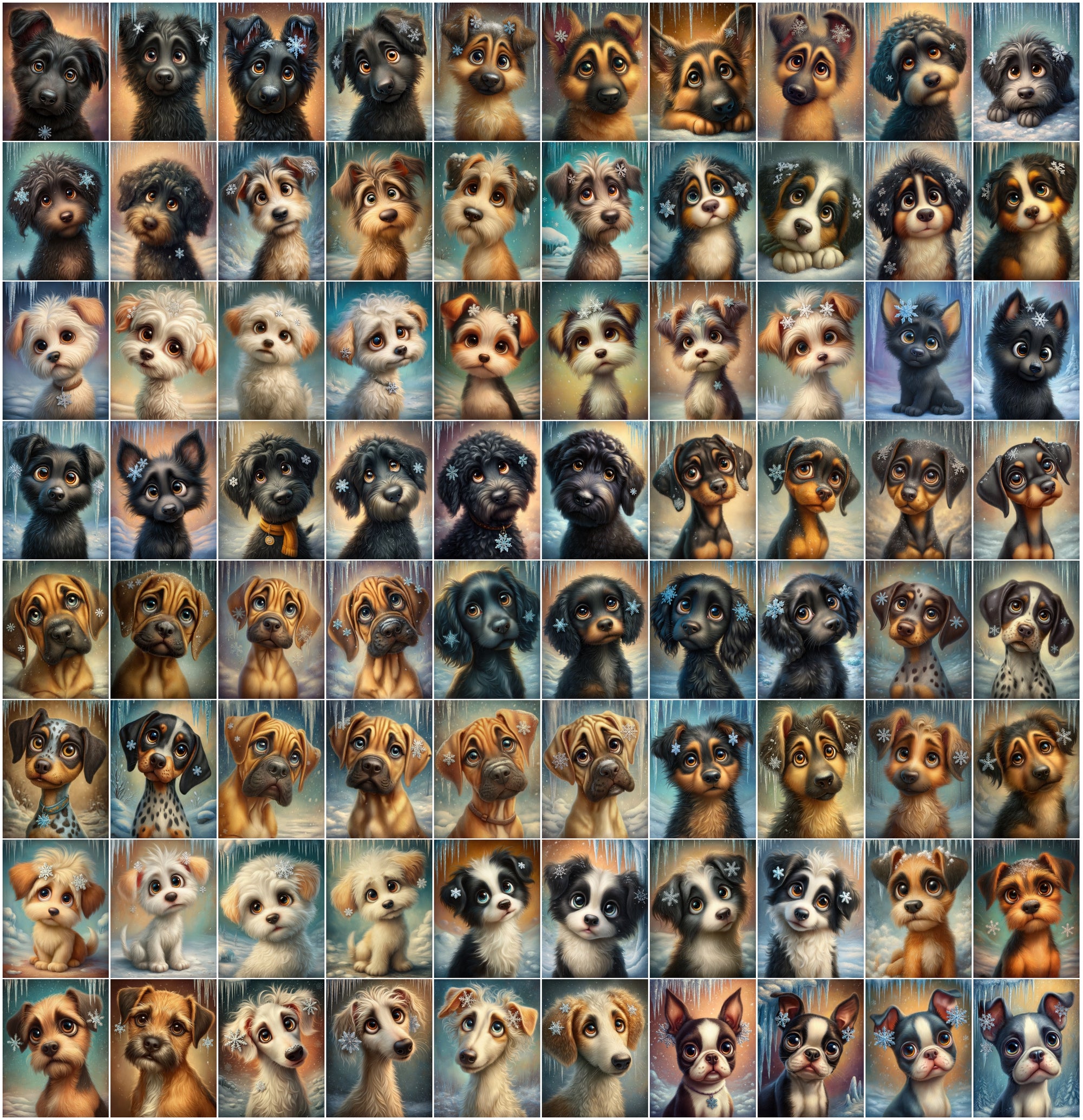 1080 Cute Dog Breed Illustrations – High-Resolution Winter Puppy Art with Commercial License