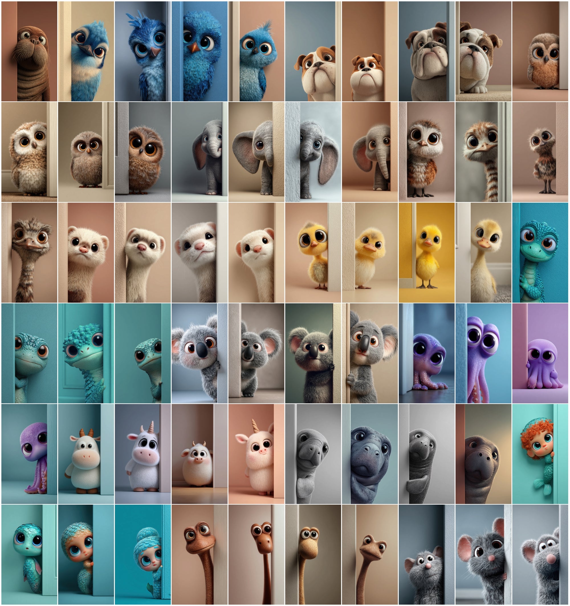 600 Cute 3D Peeking Animals Bundle | Cartoon-Style Characters