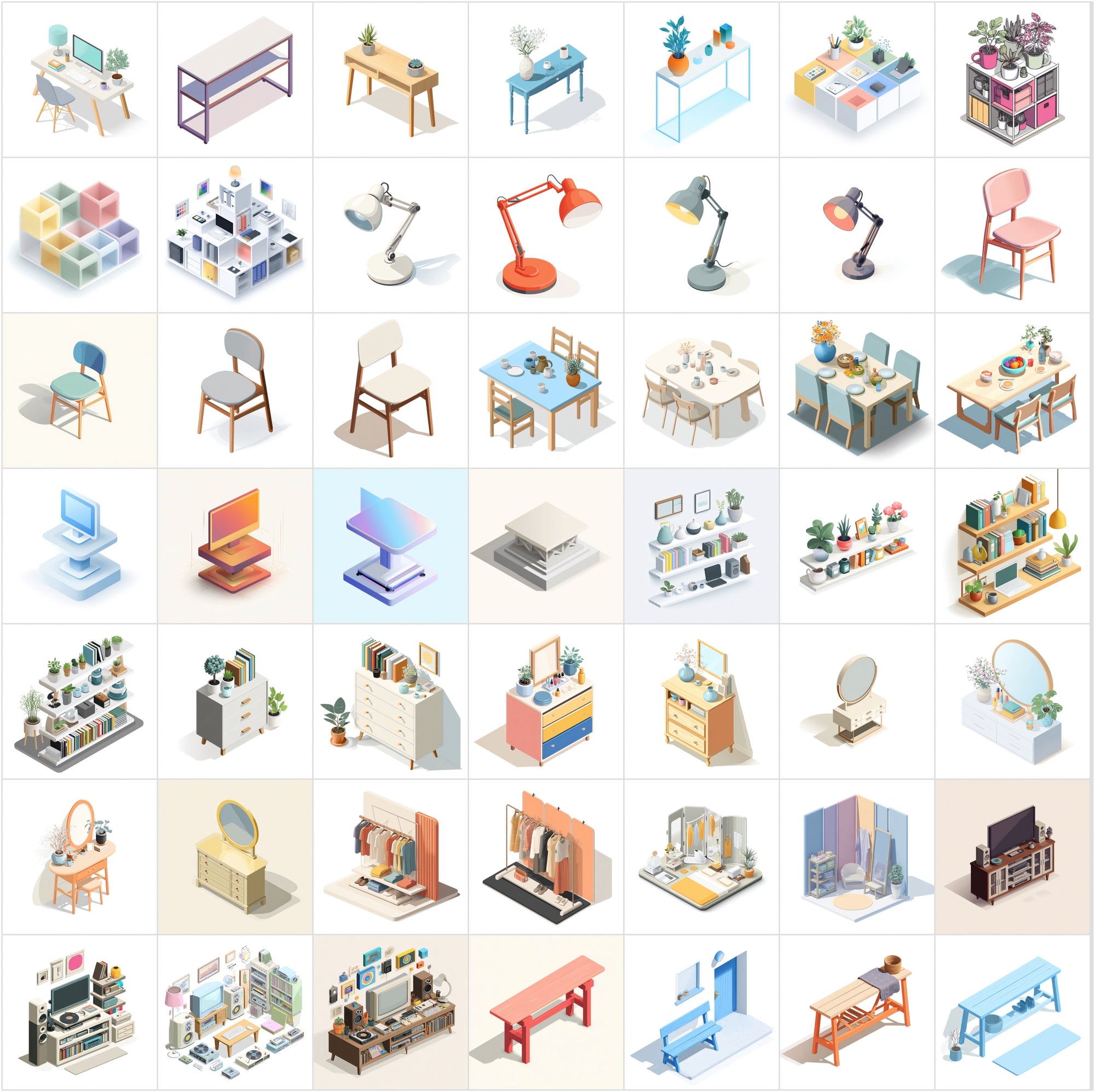 427 Isometric Furniture Illustrations