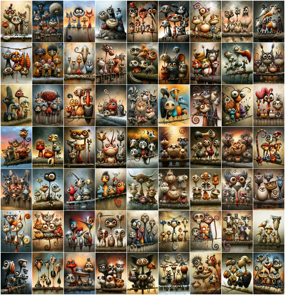 Funny Animal Caricatures – 610 Whimsical Cartoon Animal Prints for Nursery Wall Art, Commercial Use