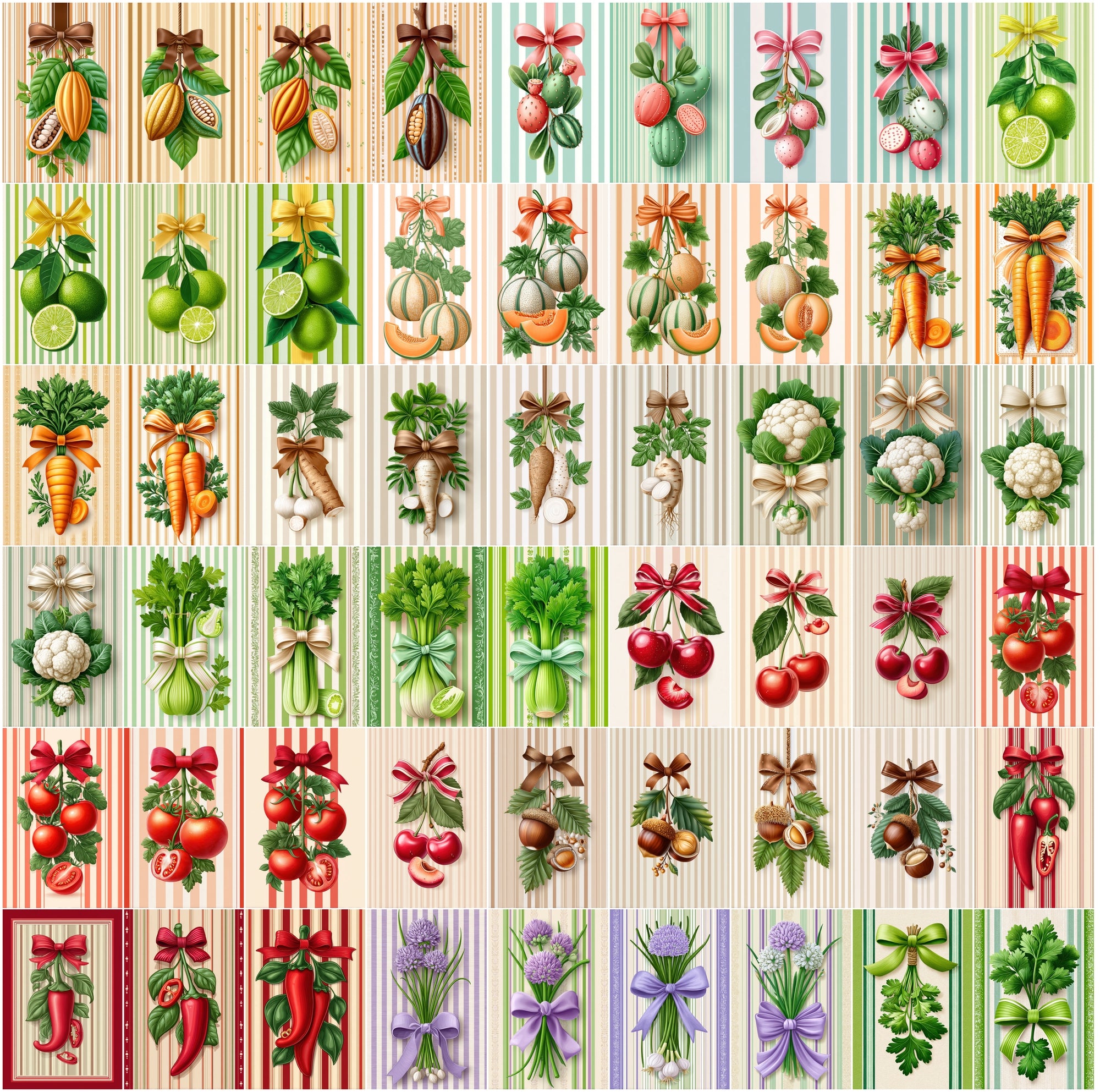 630 Fruit & Vegetable Farmhouse Illustrations, Hand Drawn Botanical JPG Clipart Bundle