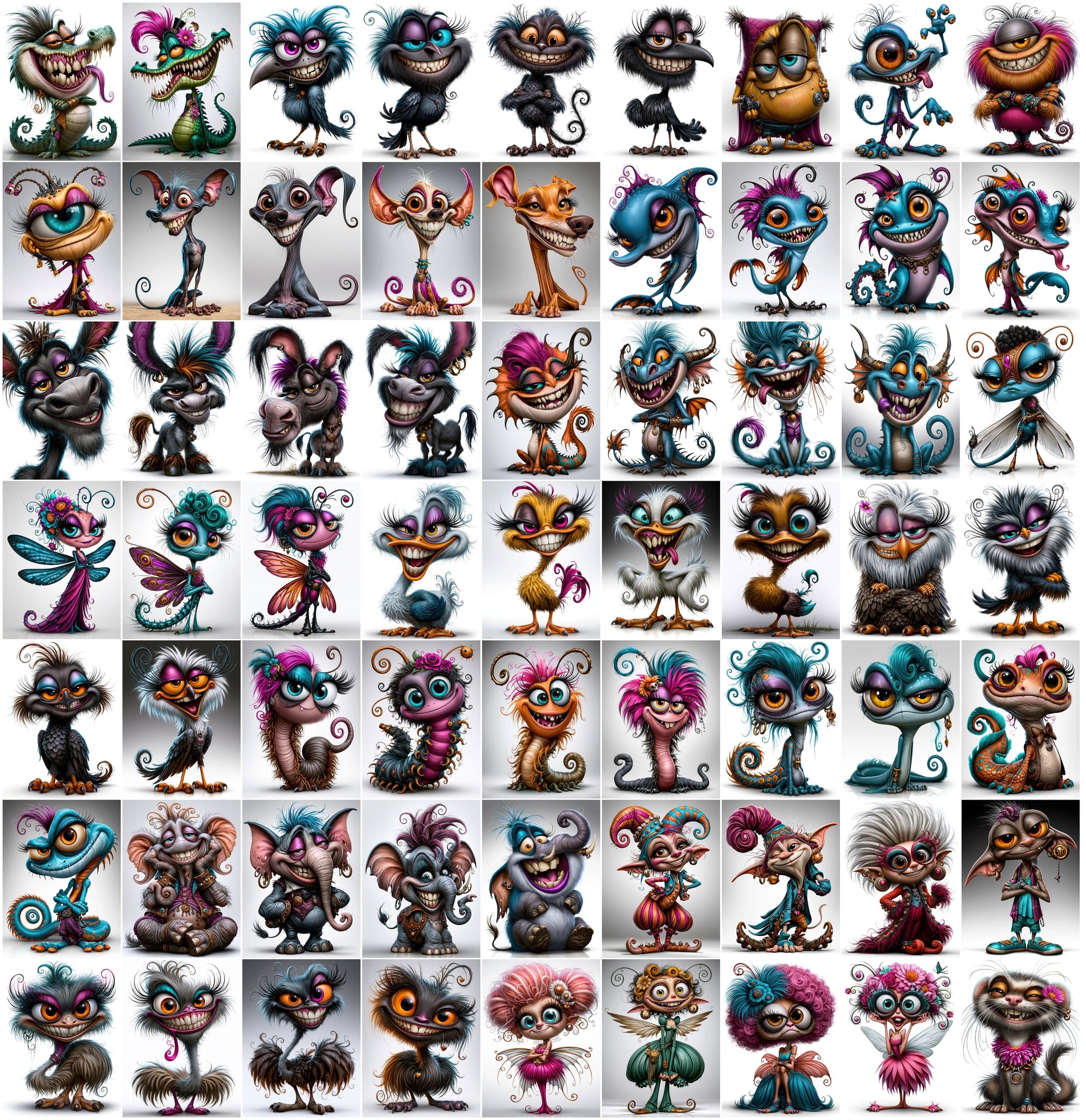 635 Quirky Animal Clipart Bundle | Funny Weird Creature Illustrations