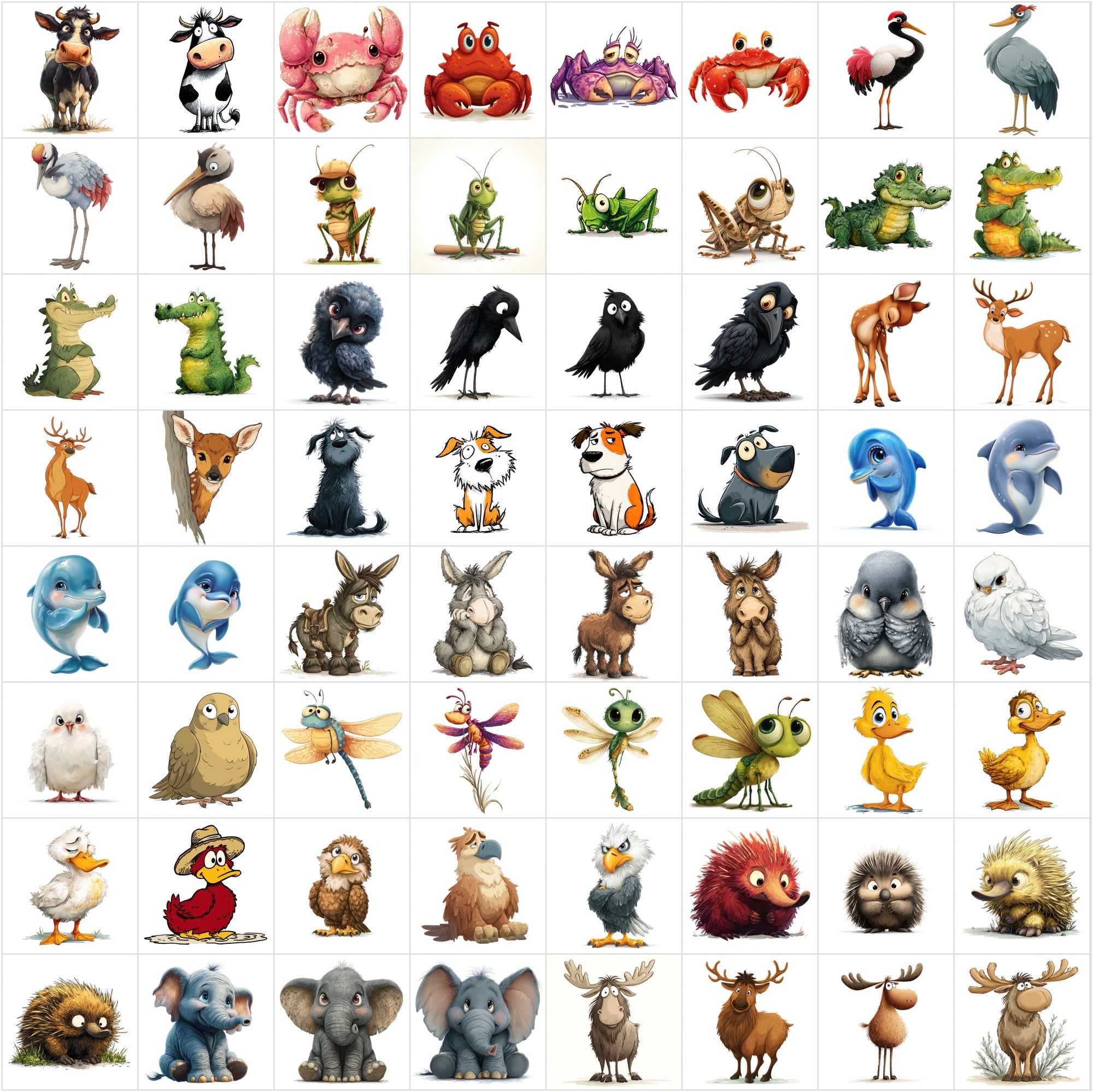 644 Shy Animal Cartoon Illustrations | White Background