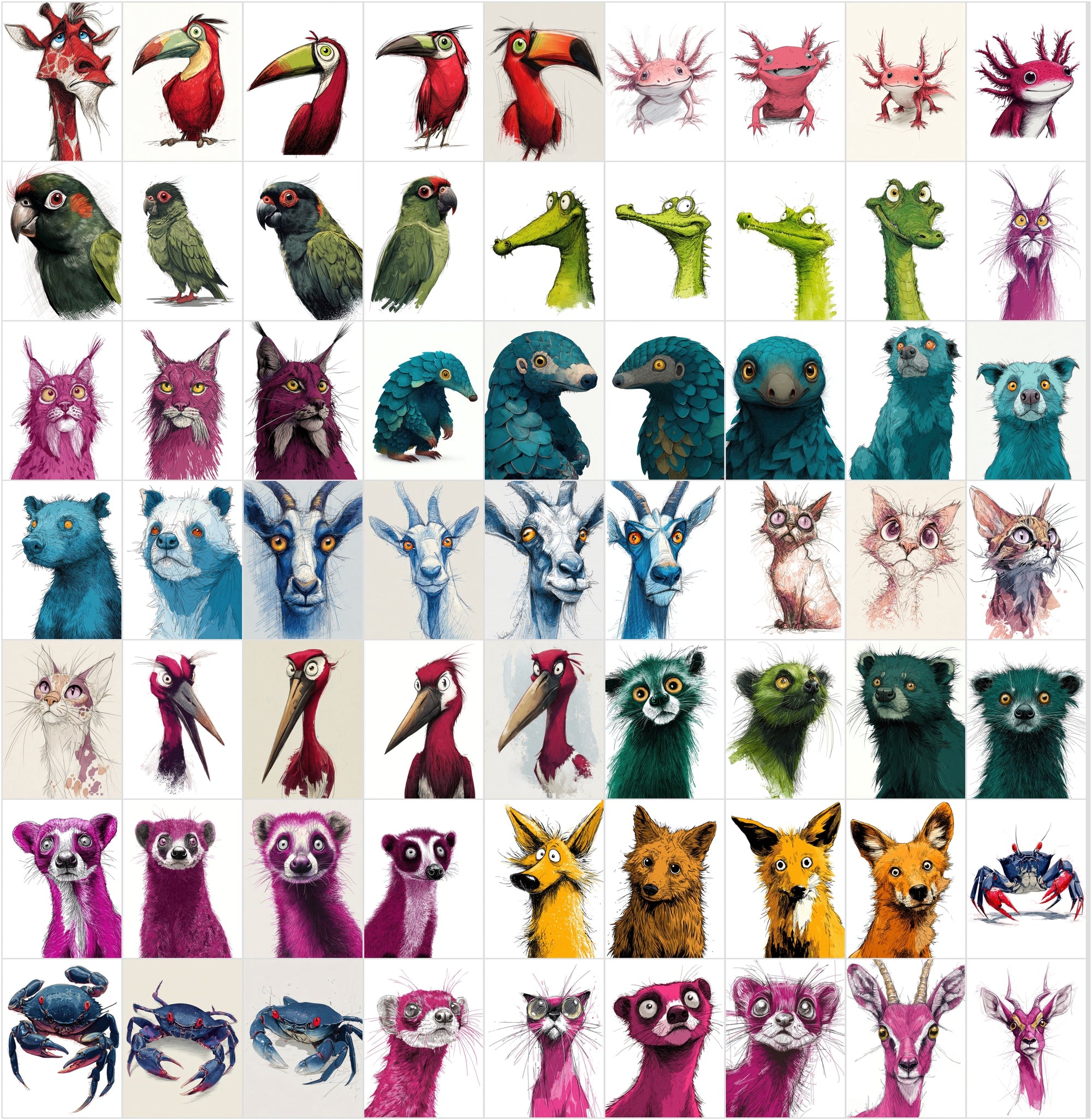 600 Quirky Animal Portrait Clipart Bundle | Expressive Cartoon Characters