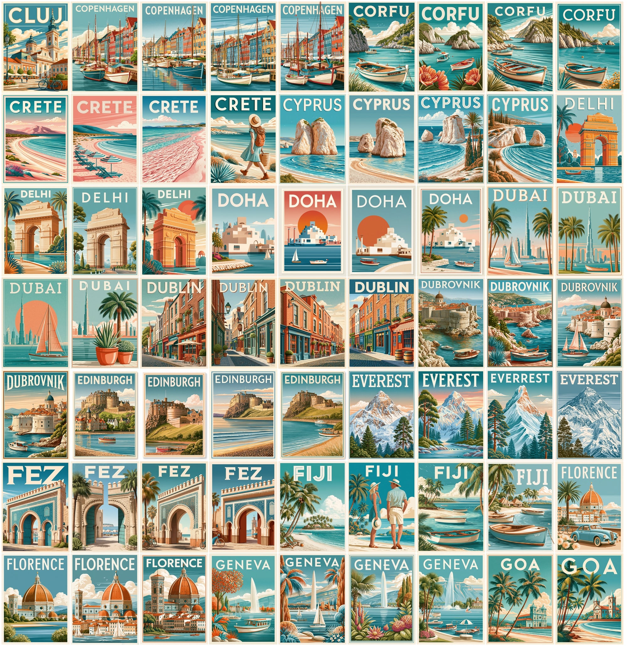 635 Vintage Travel Postcards Bundle, Printable City Posters, Retro Landmark Wall Art