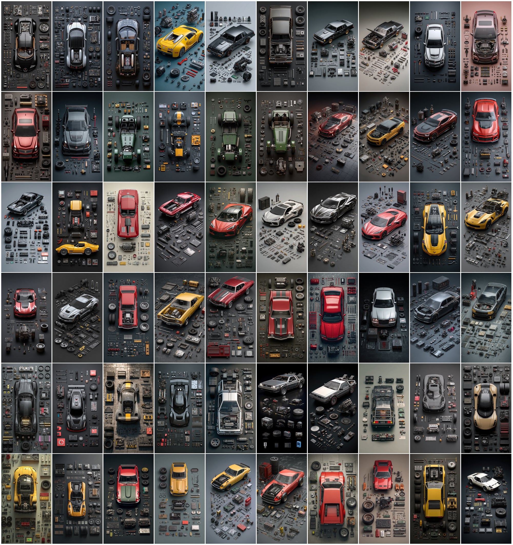 620 Disassembled Supercar Images | Automotive Parts Art
