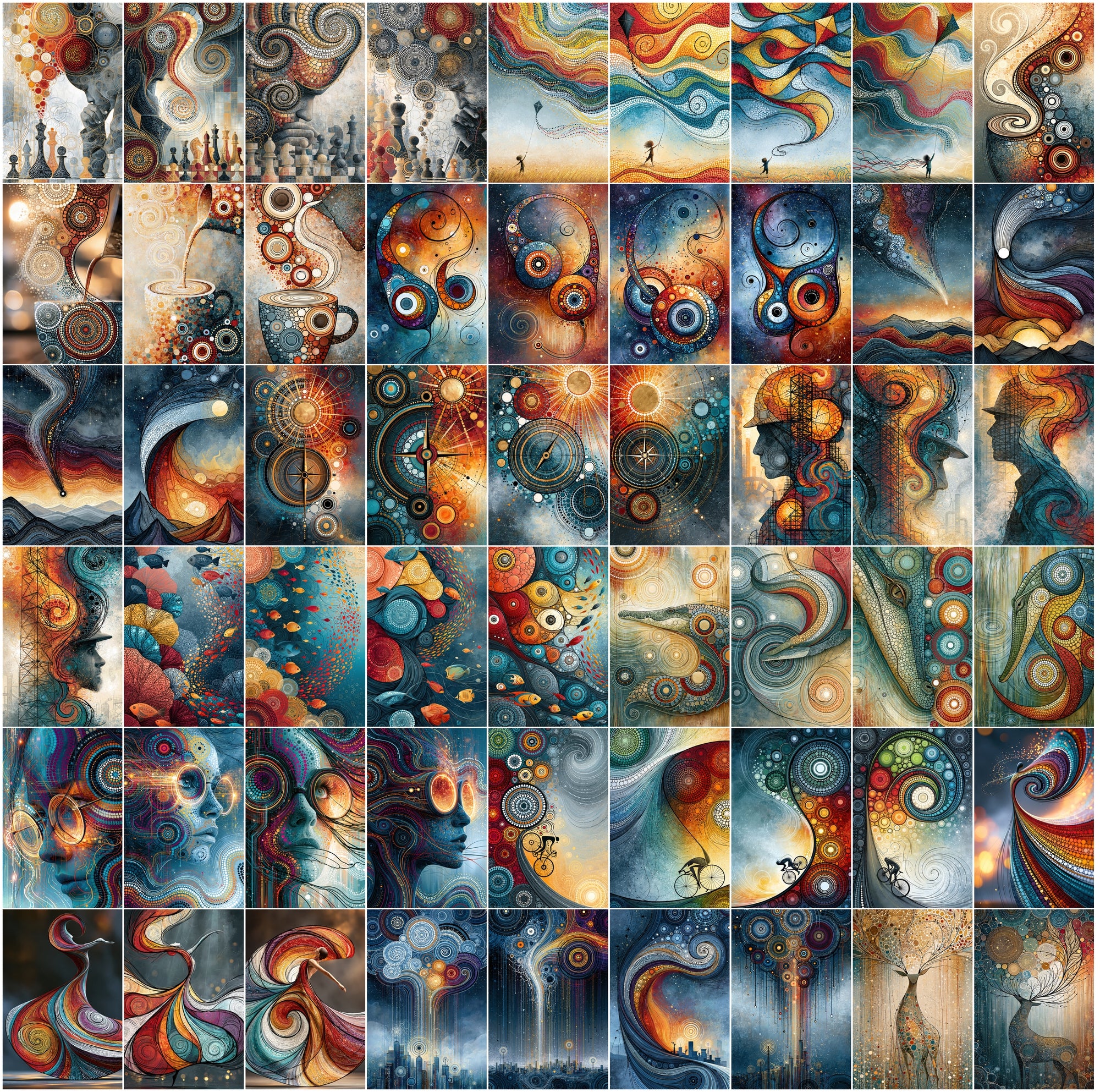 600 Dot Art Abstract Clipart Bundle, Colorful JPG Wall Art Images, Animals People Landscapes Commercial License