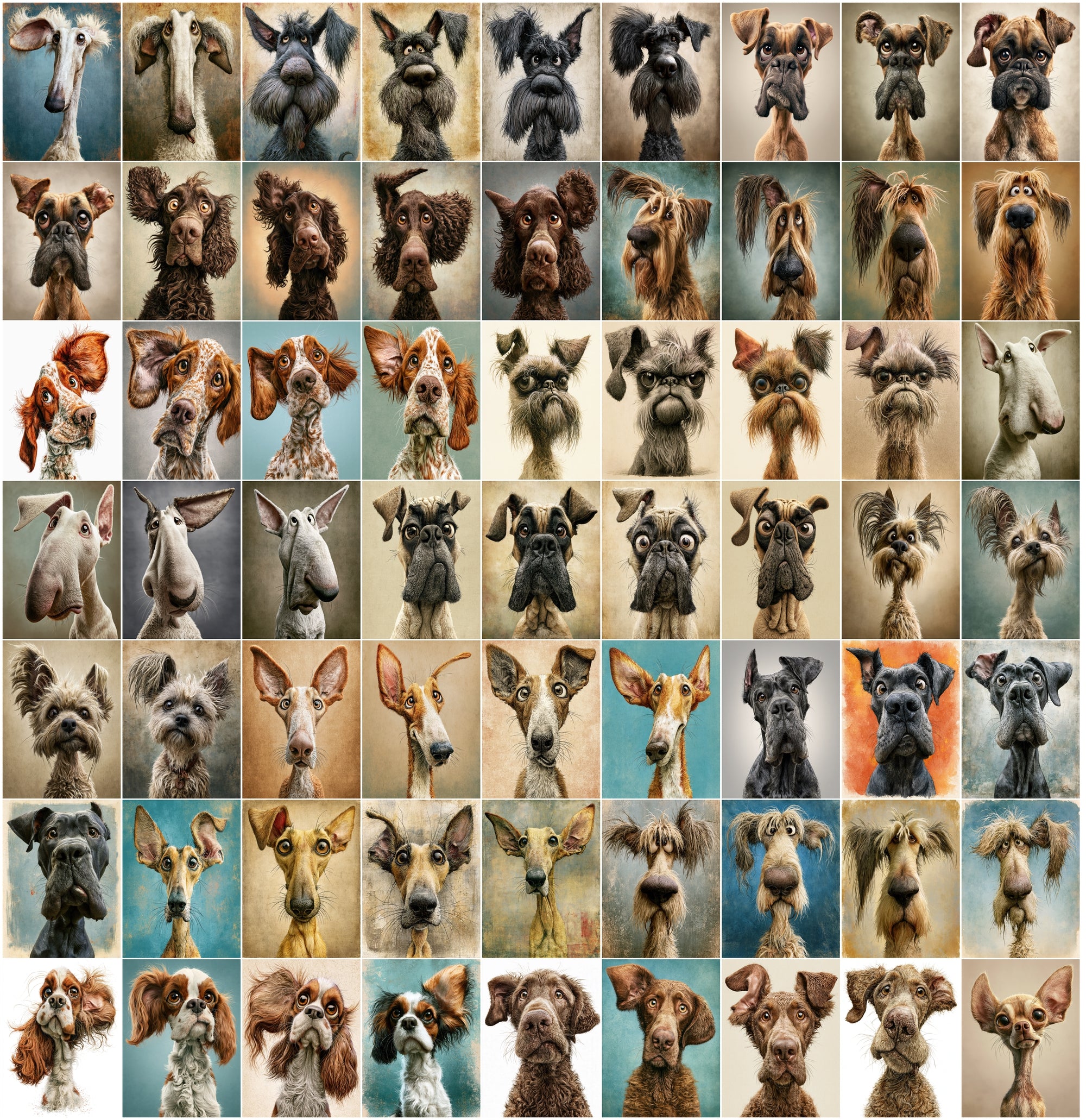 620 Caricature Dogs Clipart Bundle | Funny Dog Portrait JPG Images for Commercial Use
