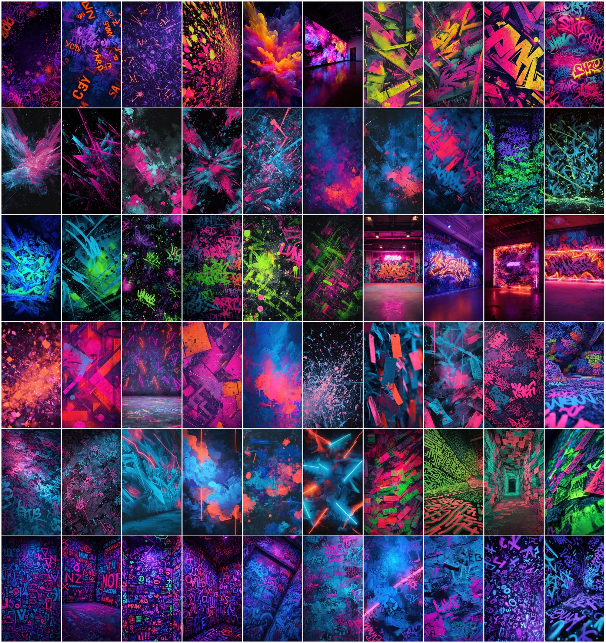 635 Neon Graffiti Wall Backgrounds - Blacklight UV Fluorescent Street Art