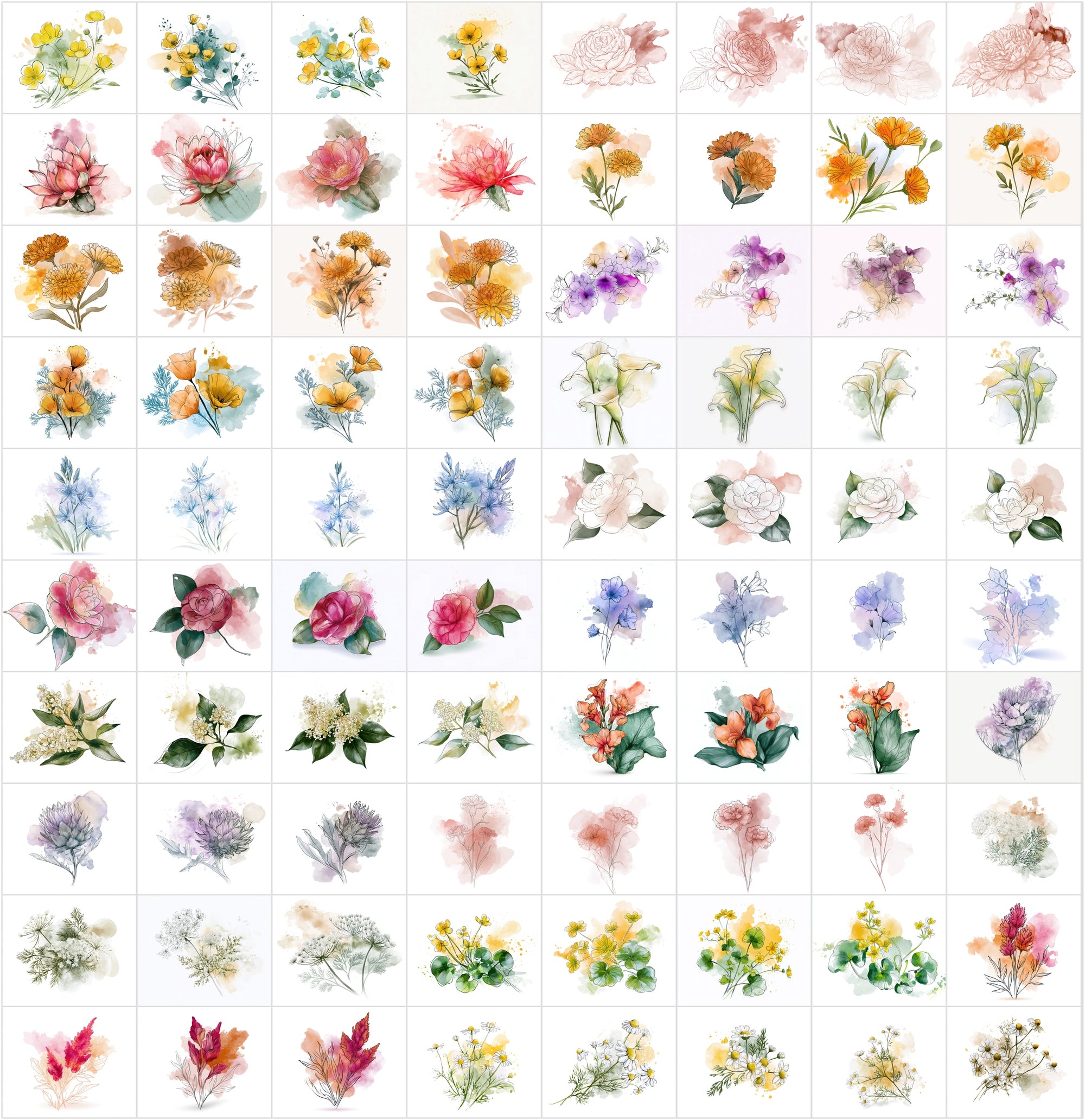 Watercolor Flower Clipart Bundle, 1140 Botanical JPG Images with Commercial License