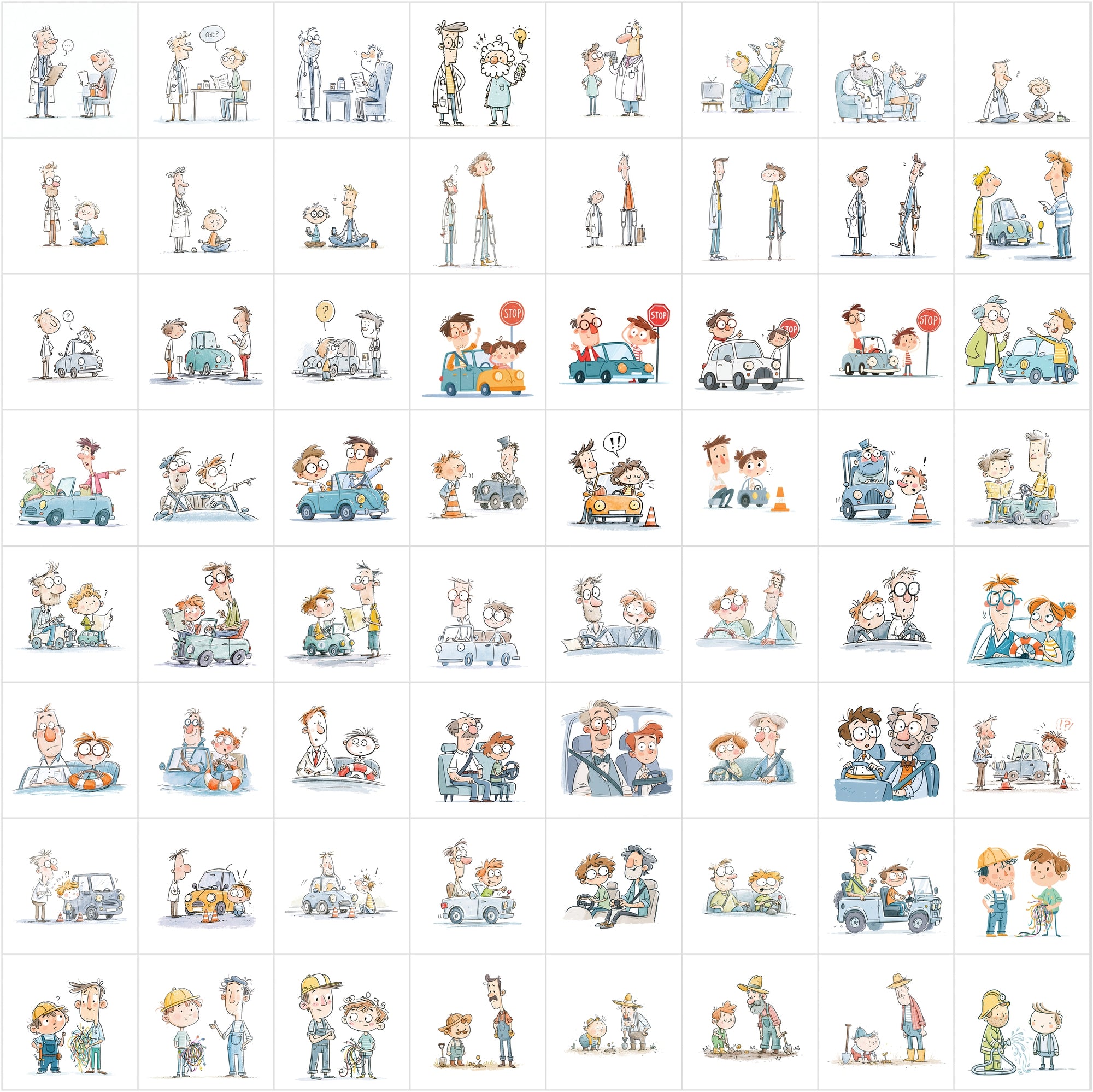 630 Funny Cartoon People Interaction Illustrations JPG Bundle