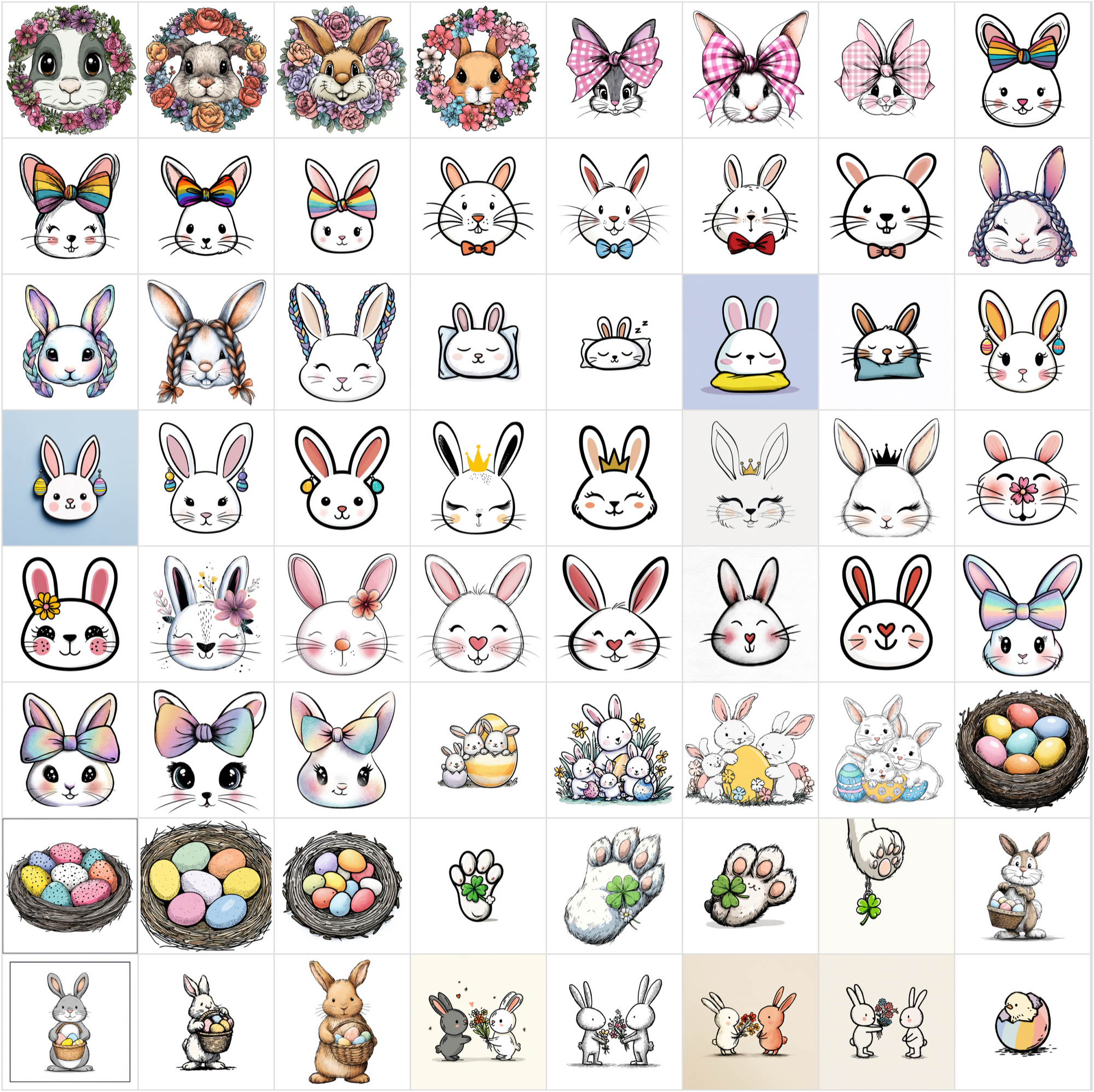 619 Easter Cartoon Illustrations - Cute Bunny, Chick & Spring Animal Clipart Bundle