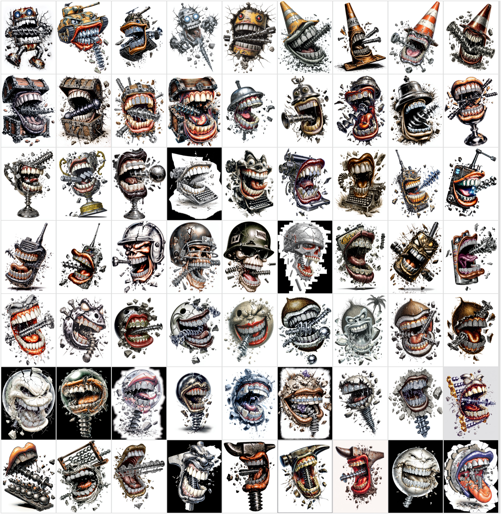 630 Airbrush T-Shirt Designs Bundle – 90s Style Graphic Pack, High Resolution JPG, Streetwear Art