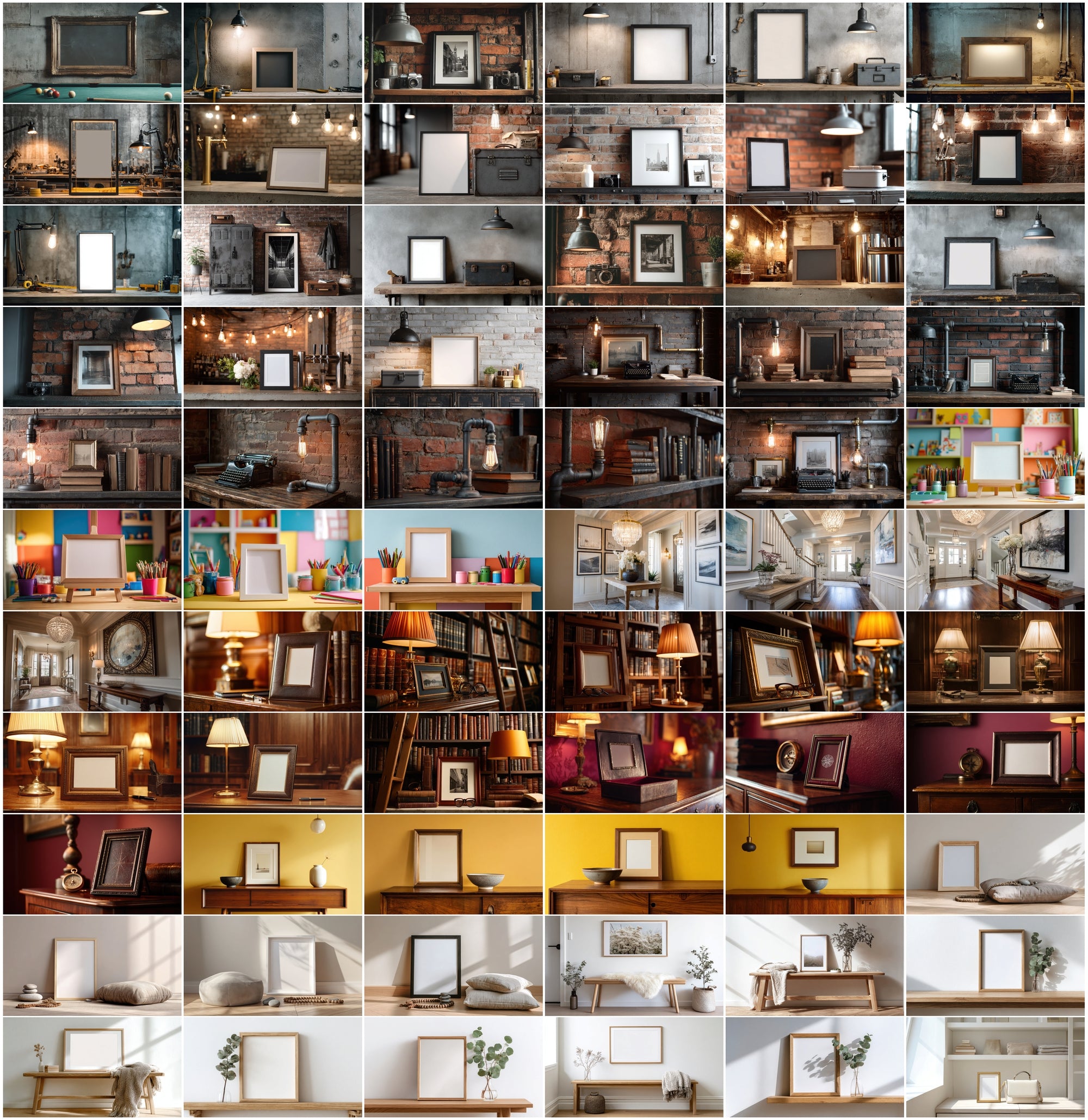 630 Interior Frame Mockups – Realistic Home Decor Settings for Wall Art, Prints & Photos