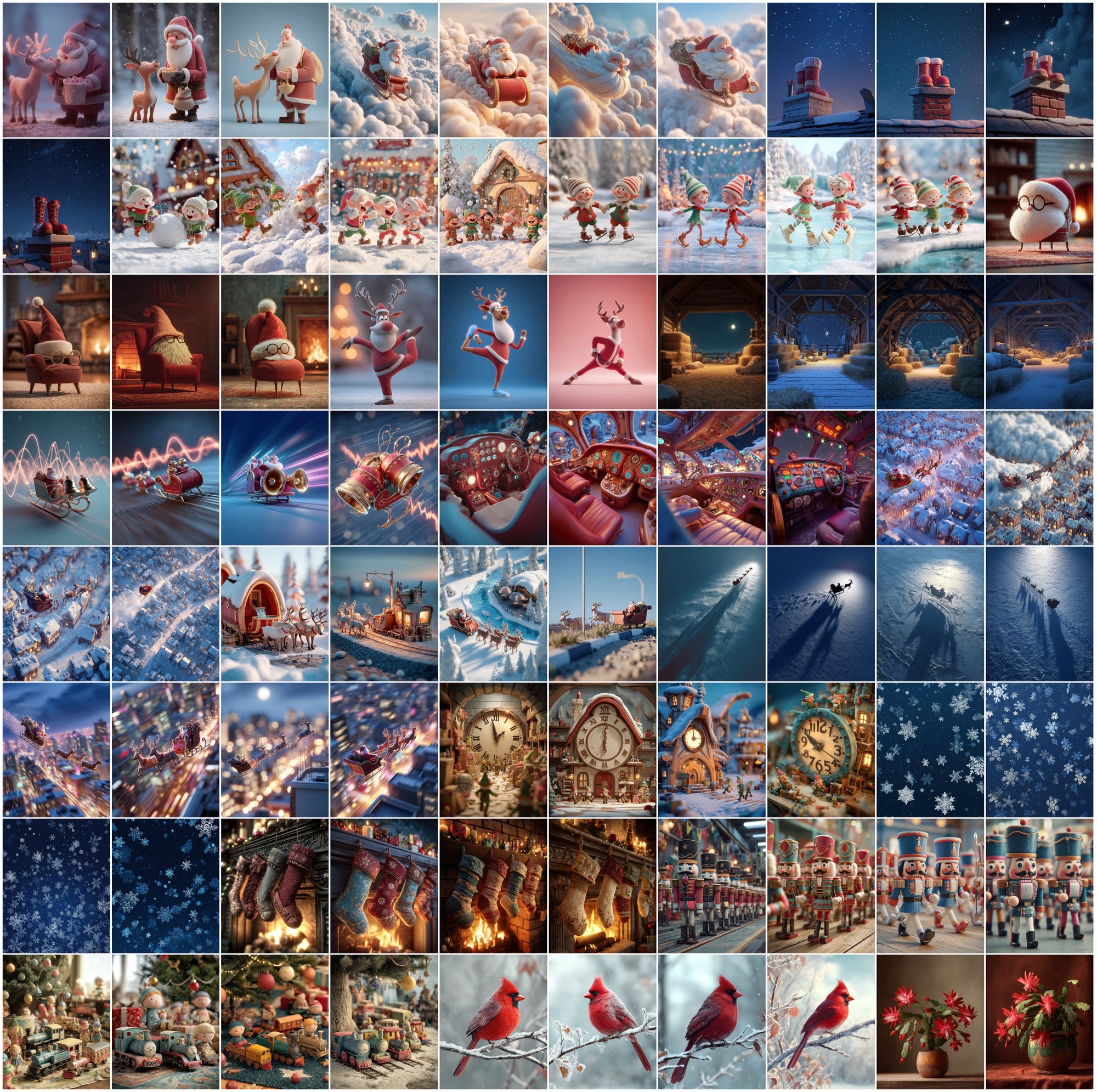 630 Christmas Images Bundle – 3D Cartoon Holiday Graphics, Commercial Use JPGs, Festive Winter Clipart Set