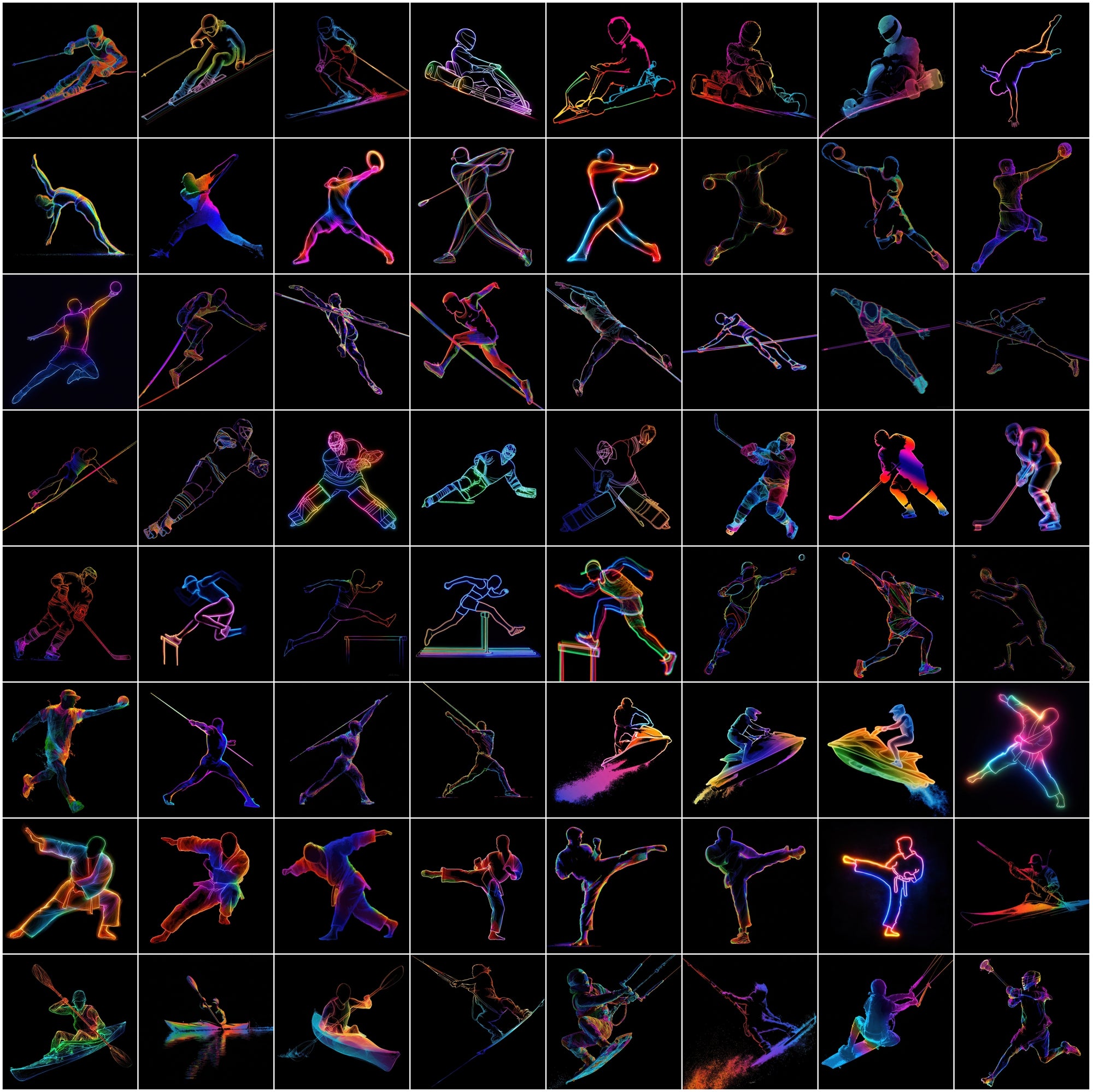 615 Neon Sports Silhouette Images Bundle – High-Resolution JPG Graphics with Commercial License