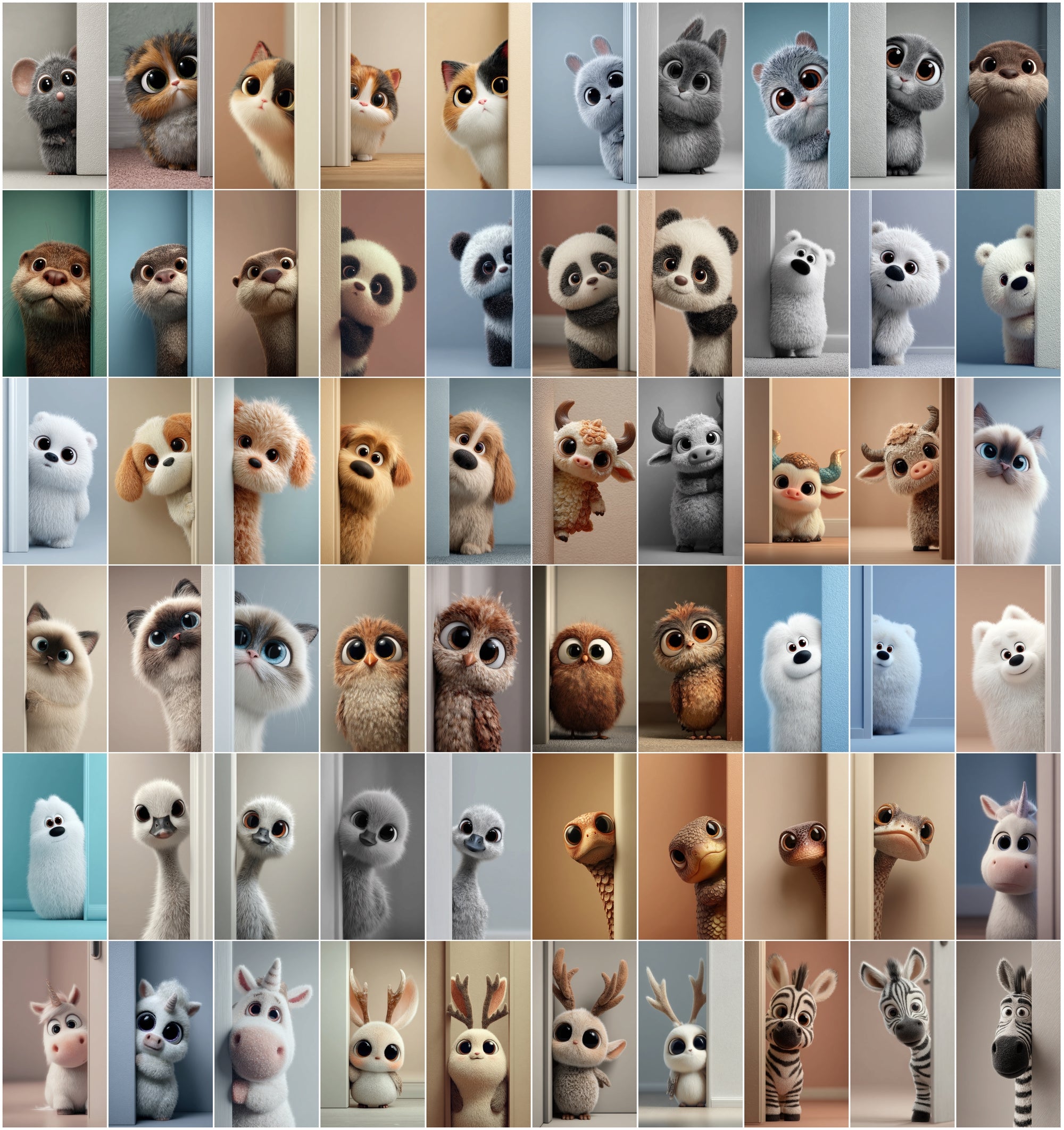 600 Cute 3D Peeking Animals Bundle | Cartoon-Style Characters