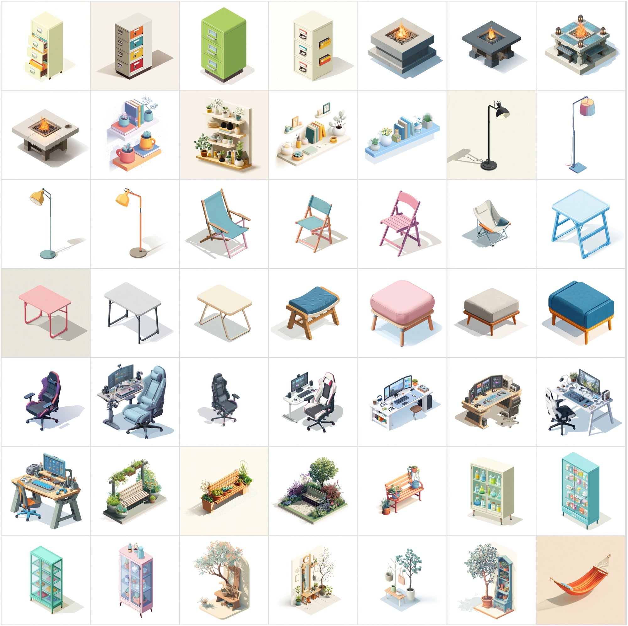427 Isometric Furniture Illustrations