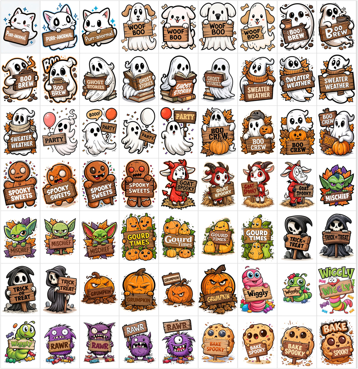 625 Cute Halloween Cartoon Illustrations Bundle – Bold Vector-Style Clipart