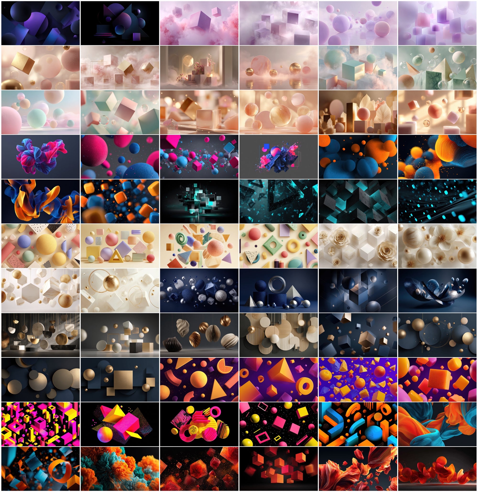 610 Colorful 3D Abstract Backgrounds Bundle | Floating Geometric Shapes