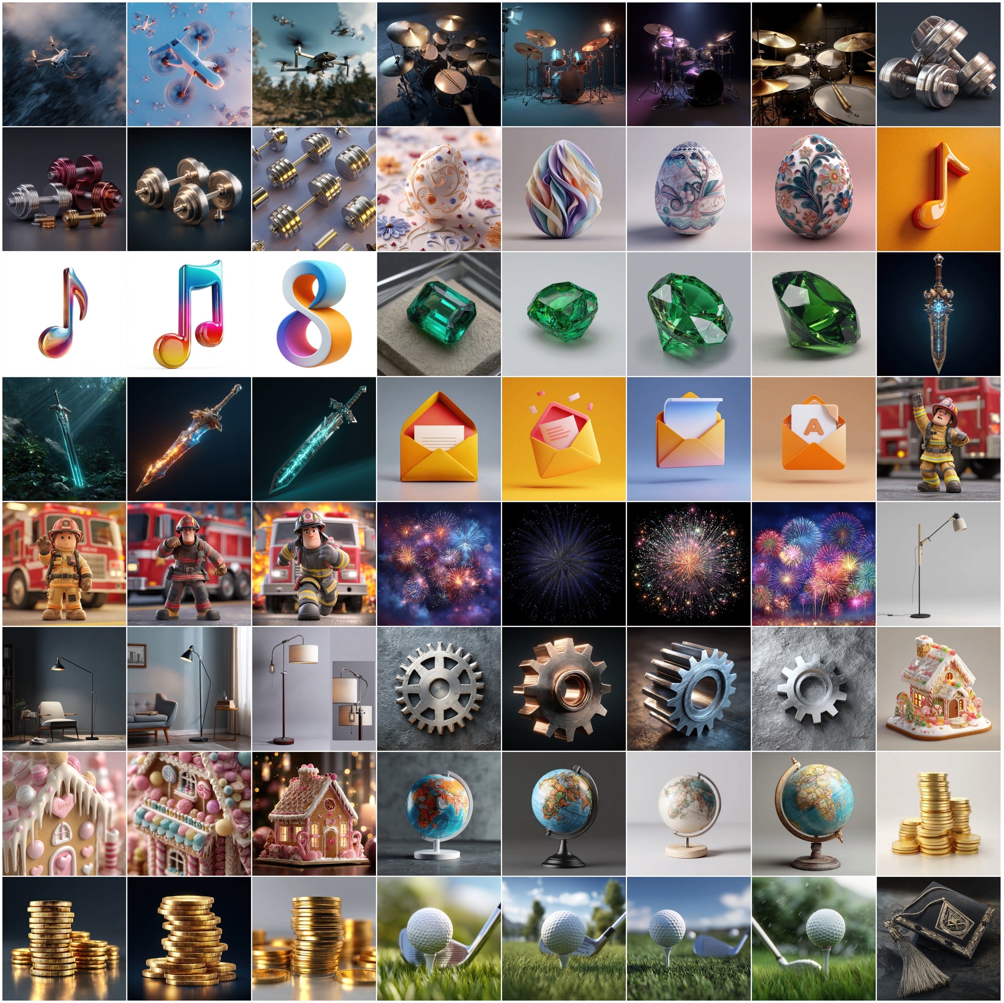 625 3D Clipart Images Bundle — Objects, Characters, Food, Nature and More — 4000x4000 JPG Digital Download