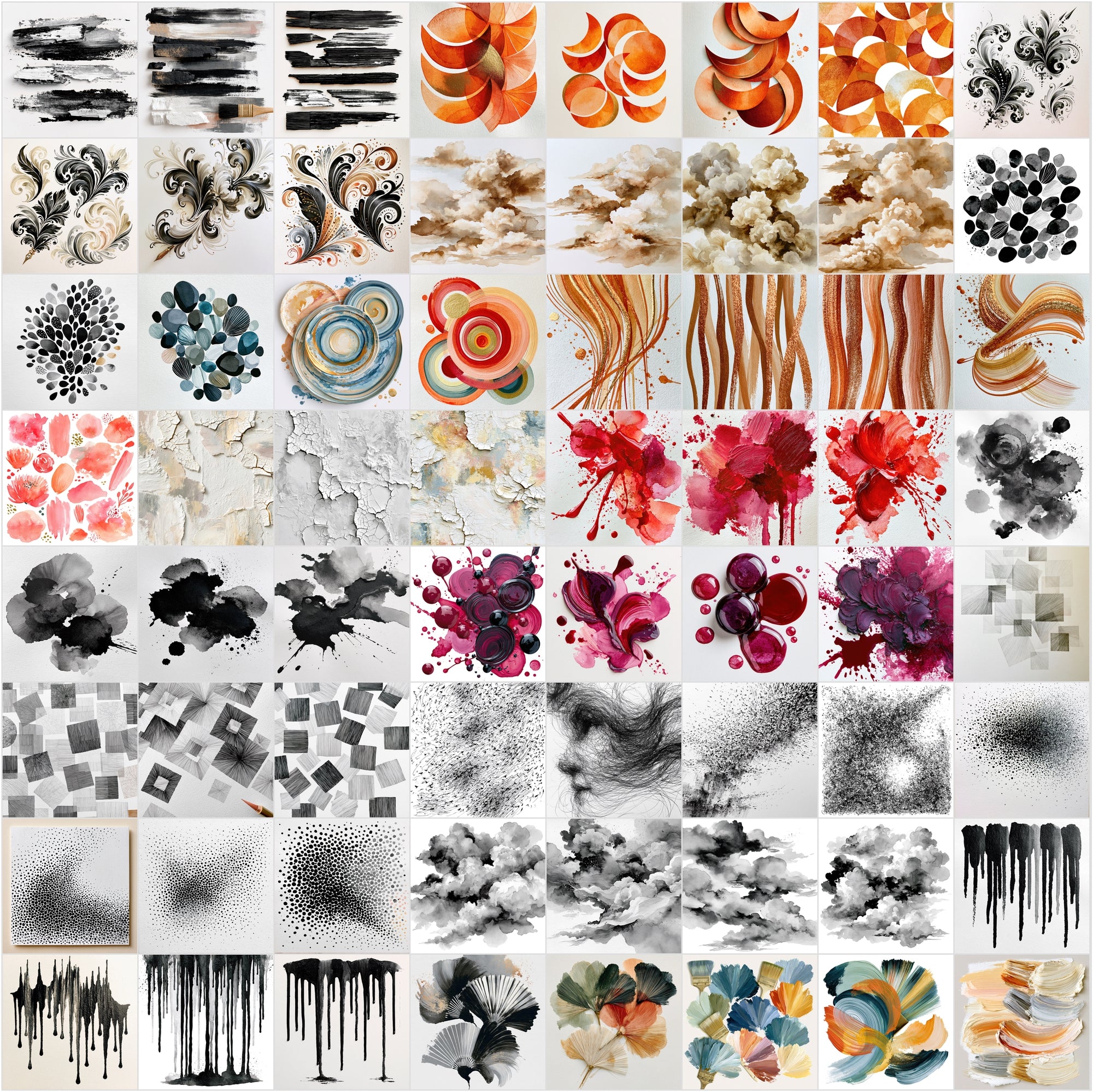 620 Watercolor Graphic Elements Clipart Bundle | Abstract Ink Brushstrokes, Splatters & Washes