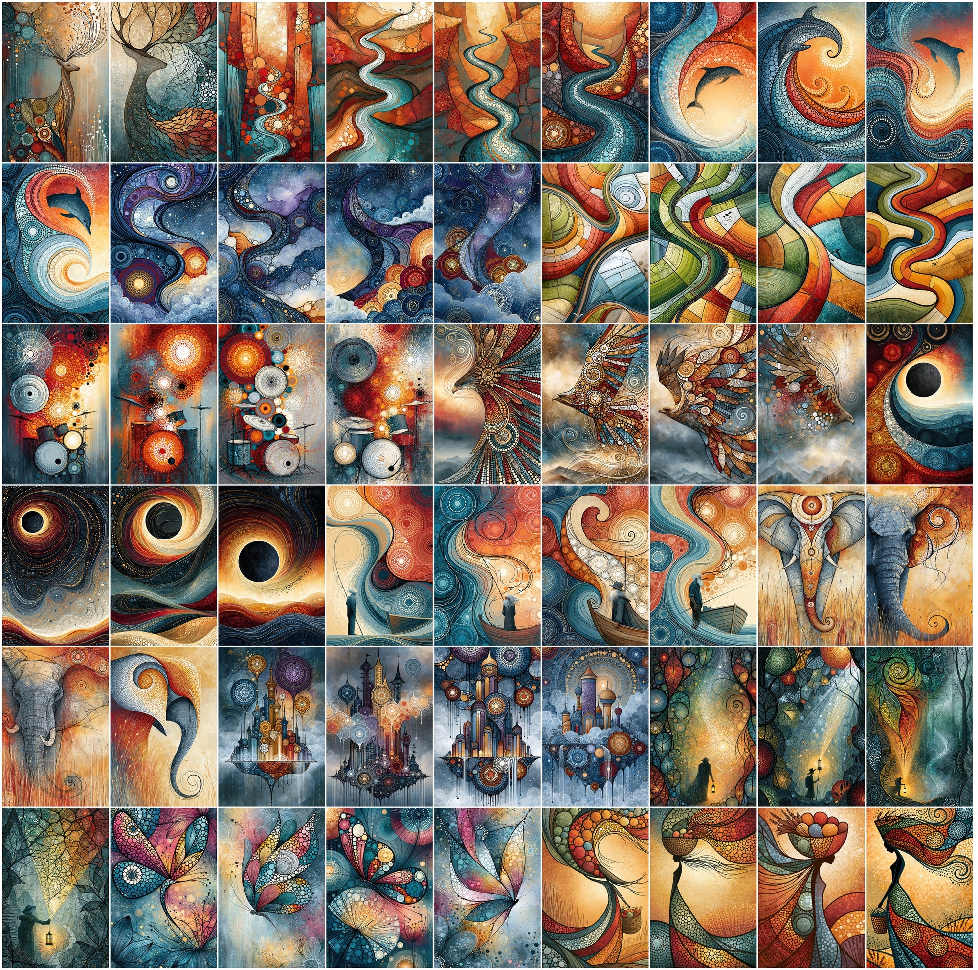 600 Dot Art Abstract Clipart Bundle, Colorful JPG Wall Art Images, Animals People Landscapes Commercial License